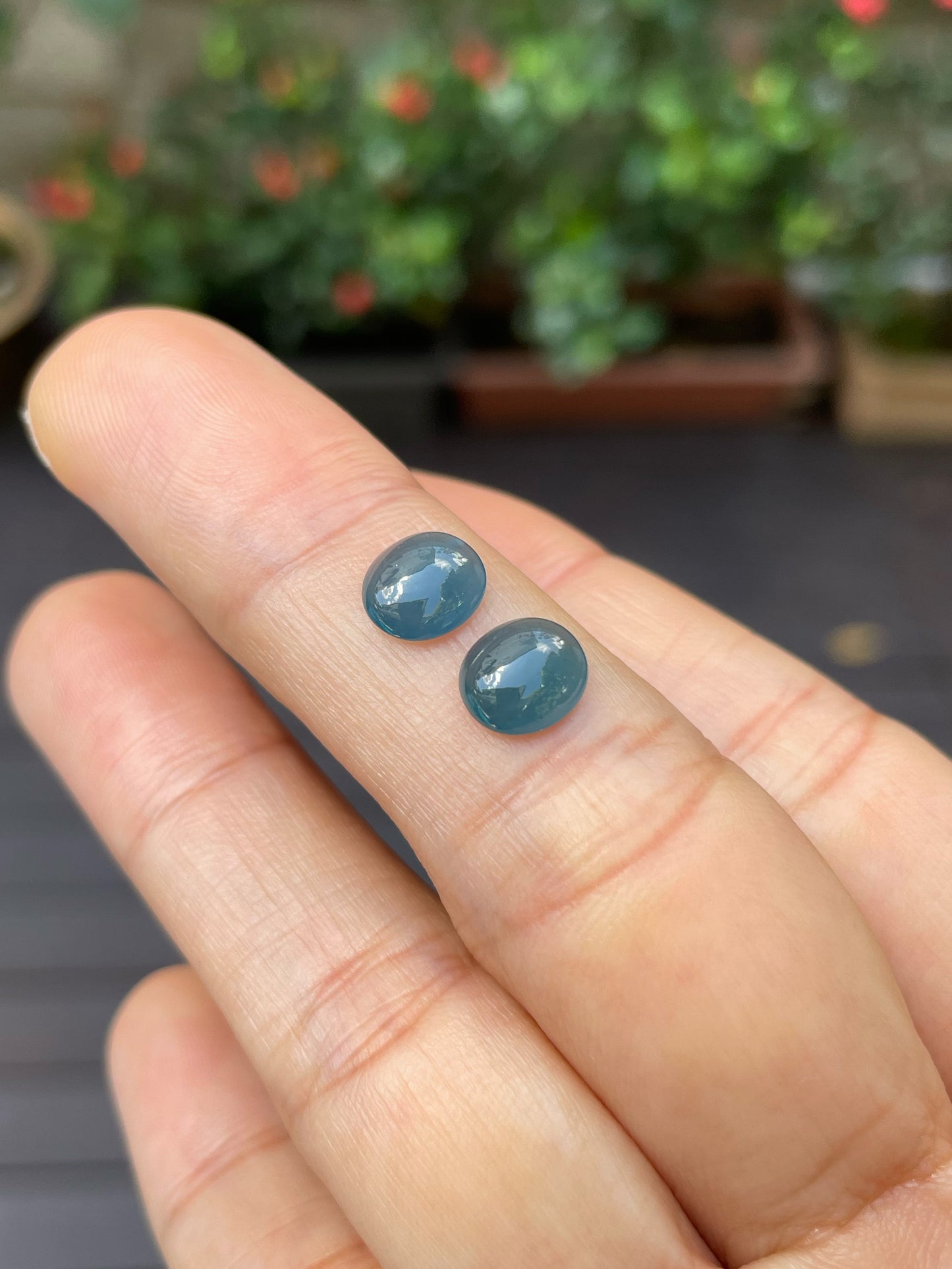 Blue Jade Cabochon Pair (NJE189)
