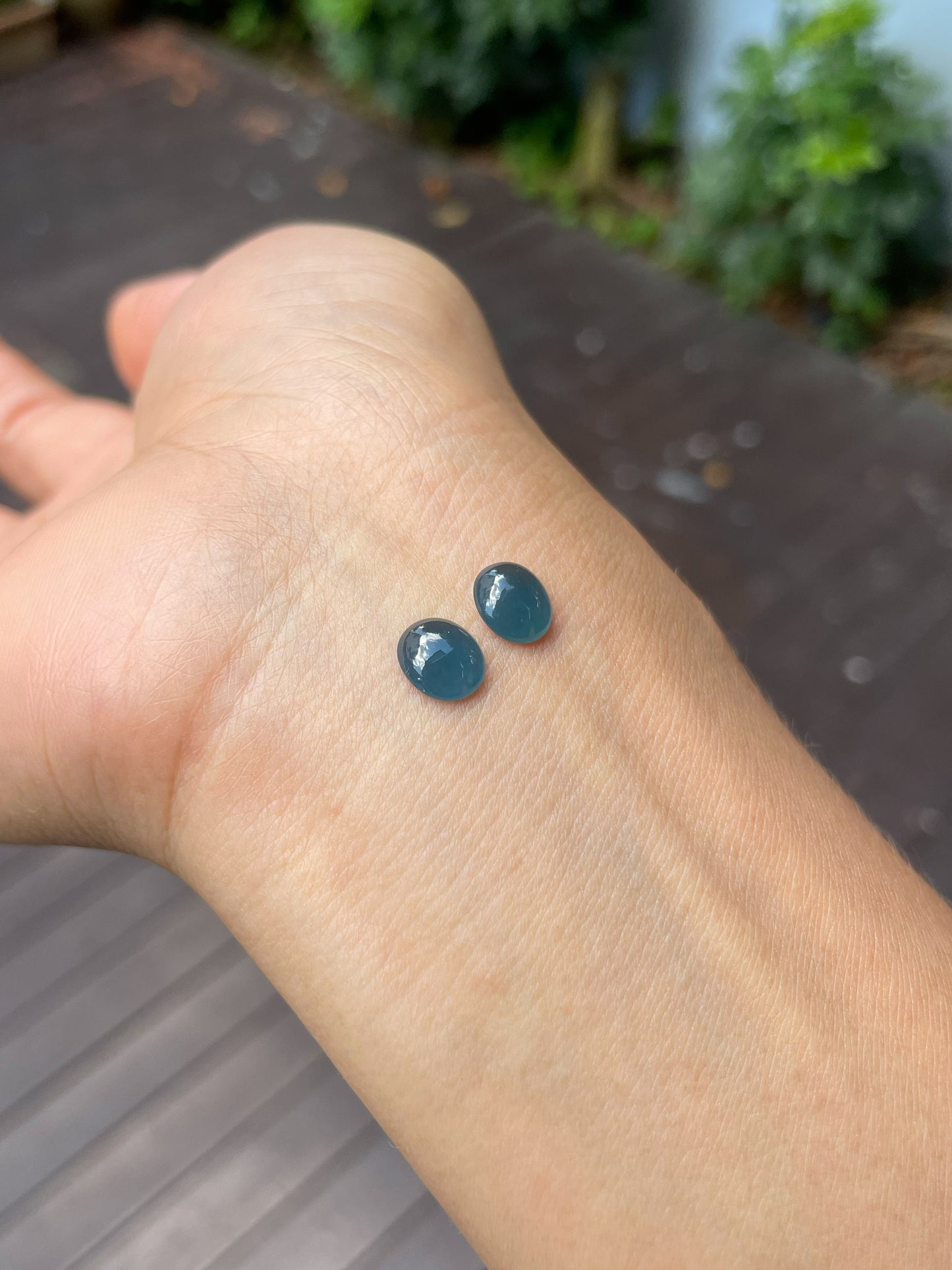 Blue Jade Cabochon Pair (NJE189)