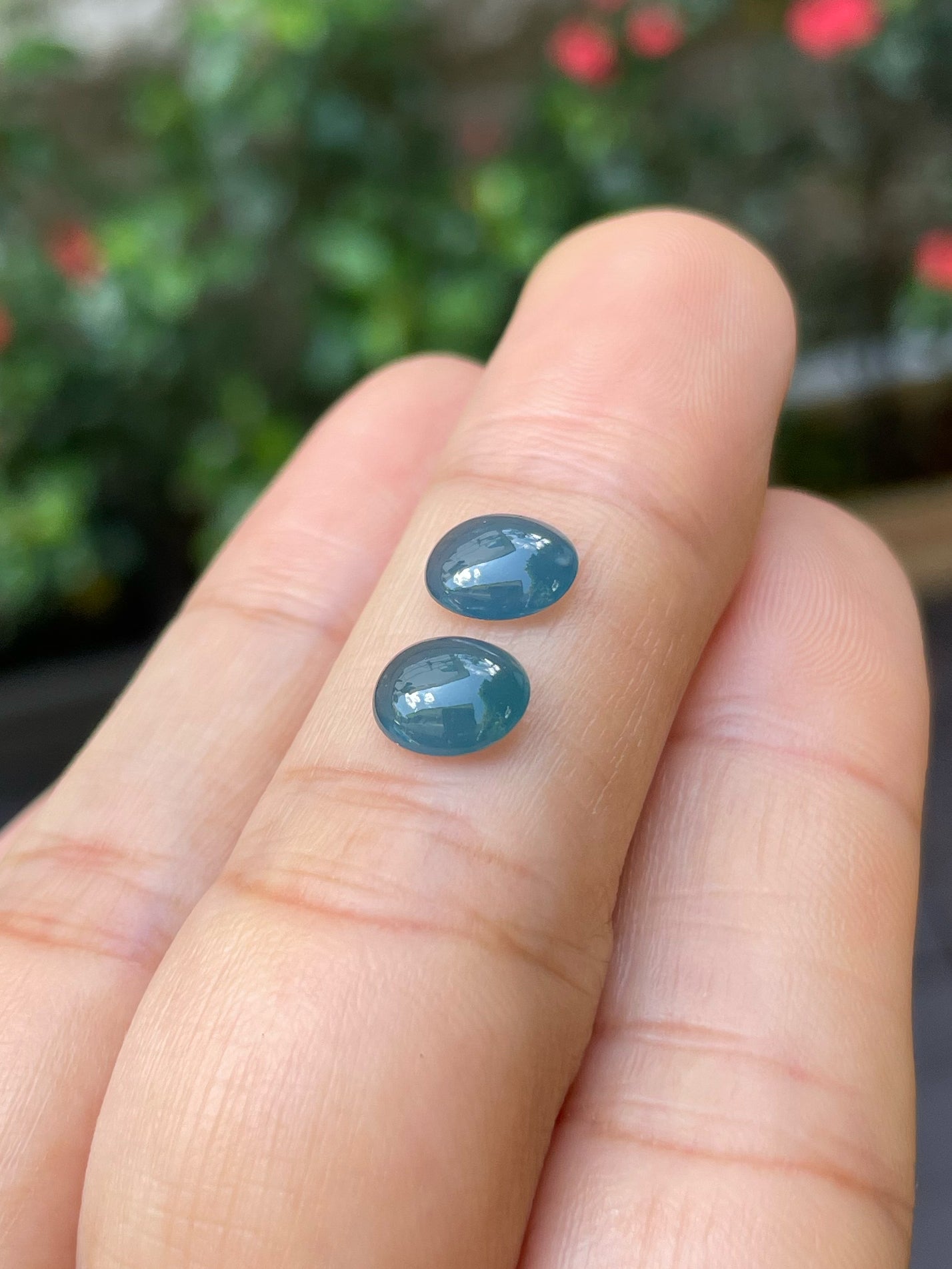 Blue Jade Cabochon Pair (NJE189)