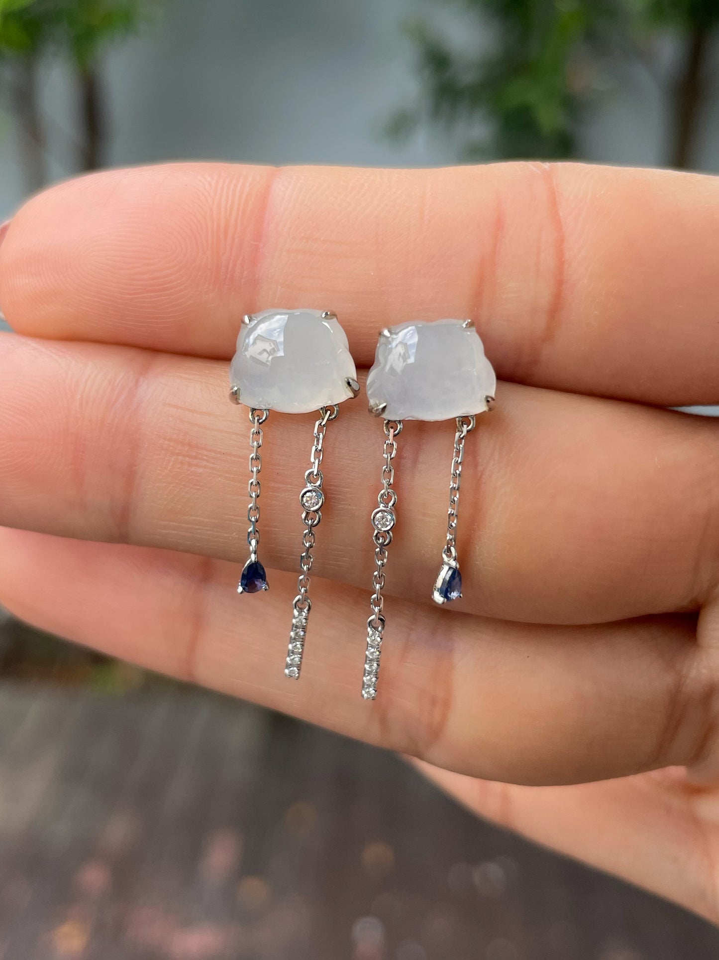 White Jadeite Earrings - Fluffy Clouds (NJE190)