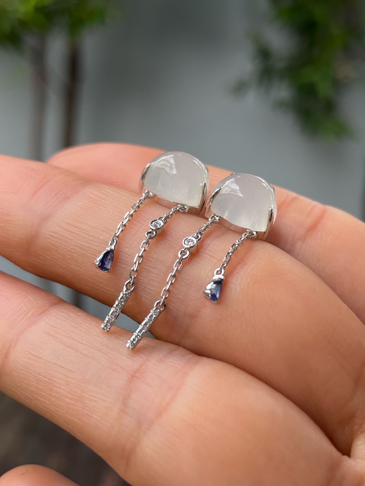 White Jadeite Earrings - Fluffy Clouds (NJE190)