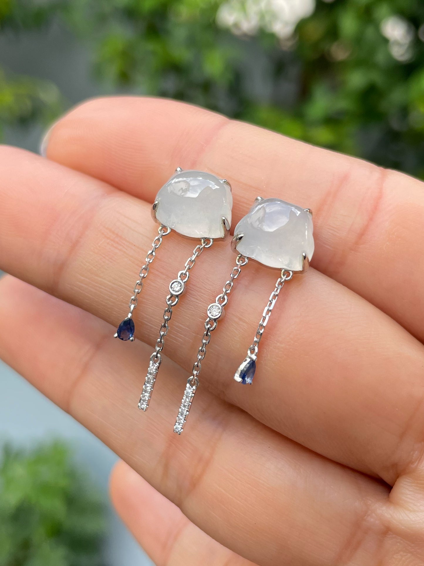 White Jadeite Earrings - Fluffy Clouds (NJE190)