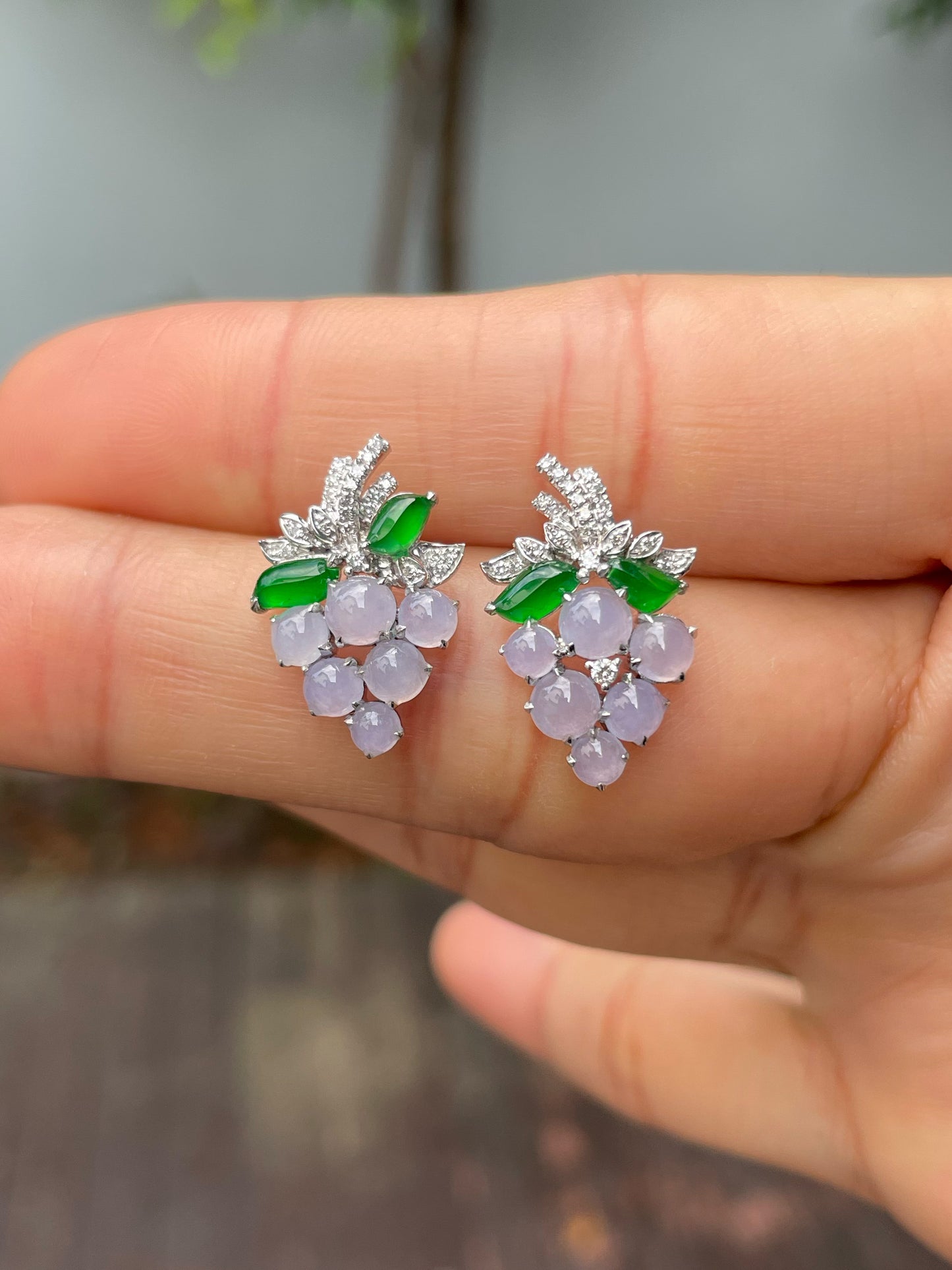 Lavender Jadeite Earrings - Grapes (NJE191)
