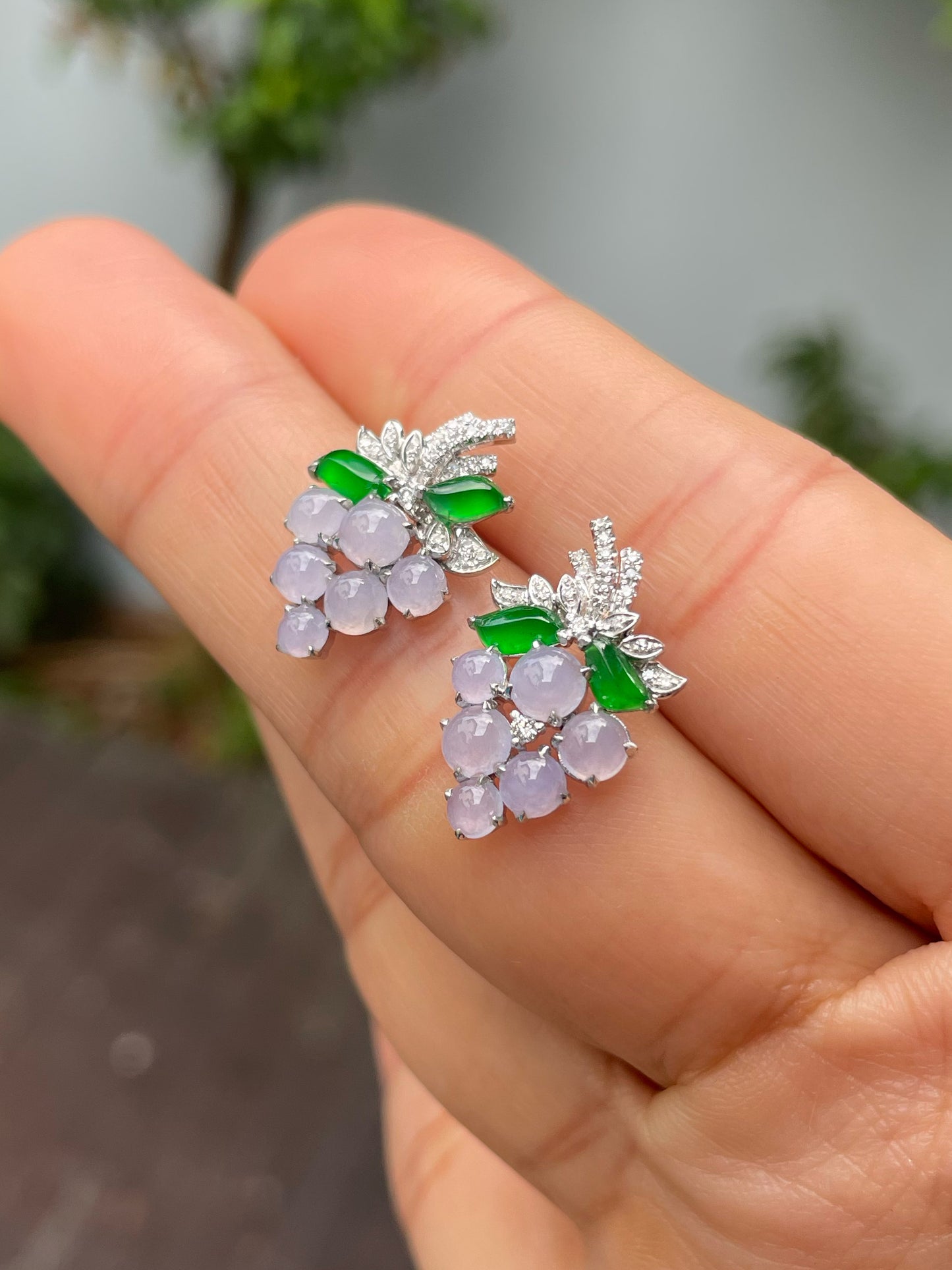 Lavender Jadeite Earrings - Grapes (NJE191)