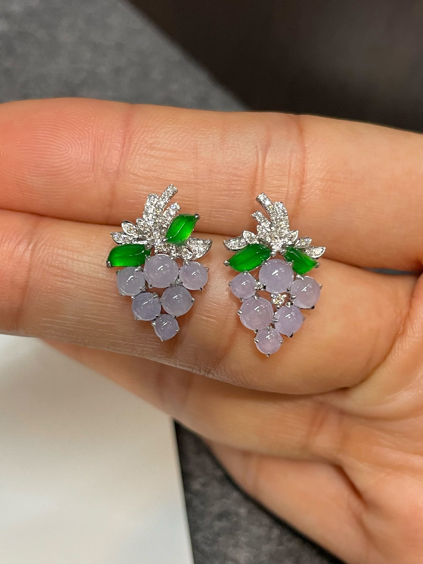 Lavender Jadeite Earrings - Grapes (NJE191)
