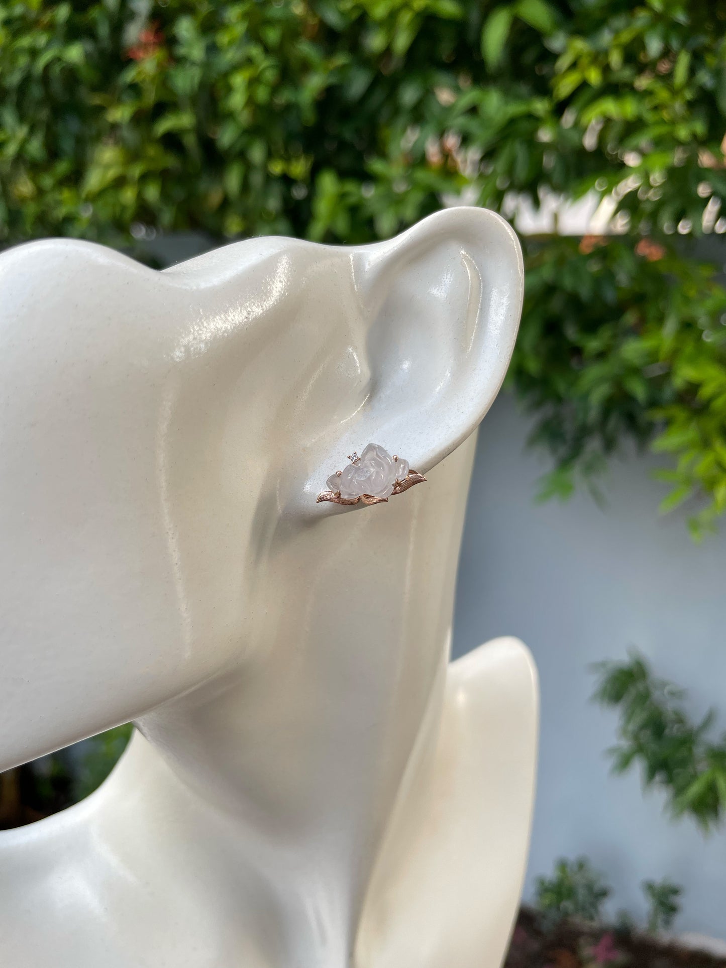 Lavender Jadeite Earrings - Lotus In Vase (NJE194)