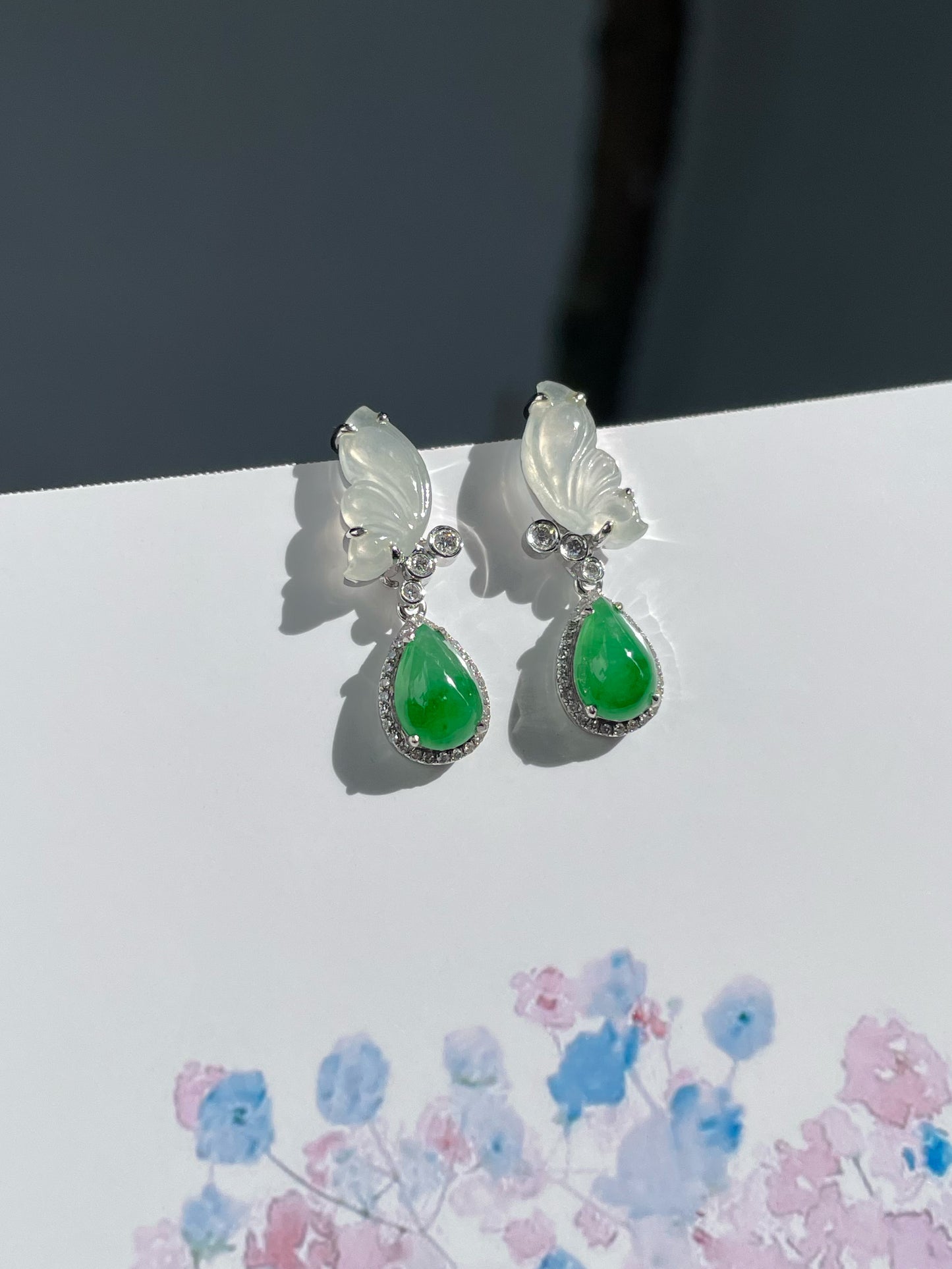 Green Jade Teardrop Earrings (NJE207)