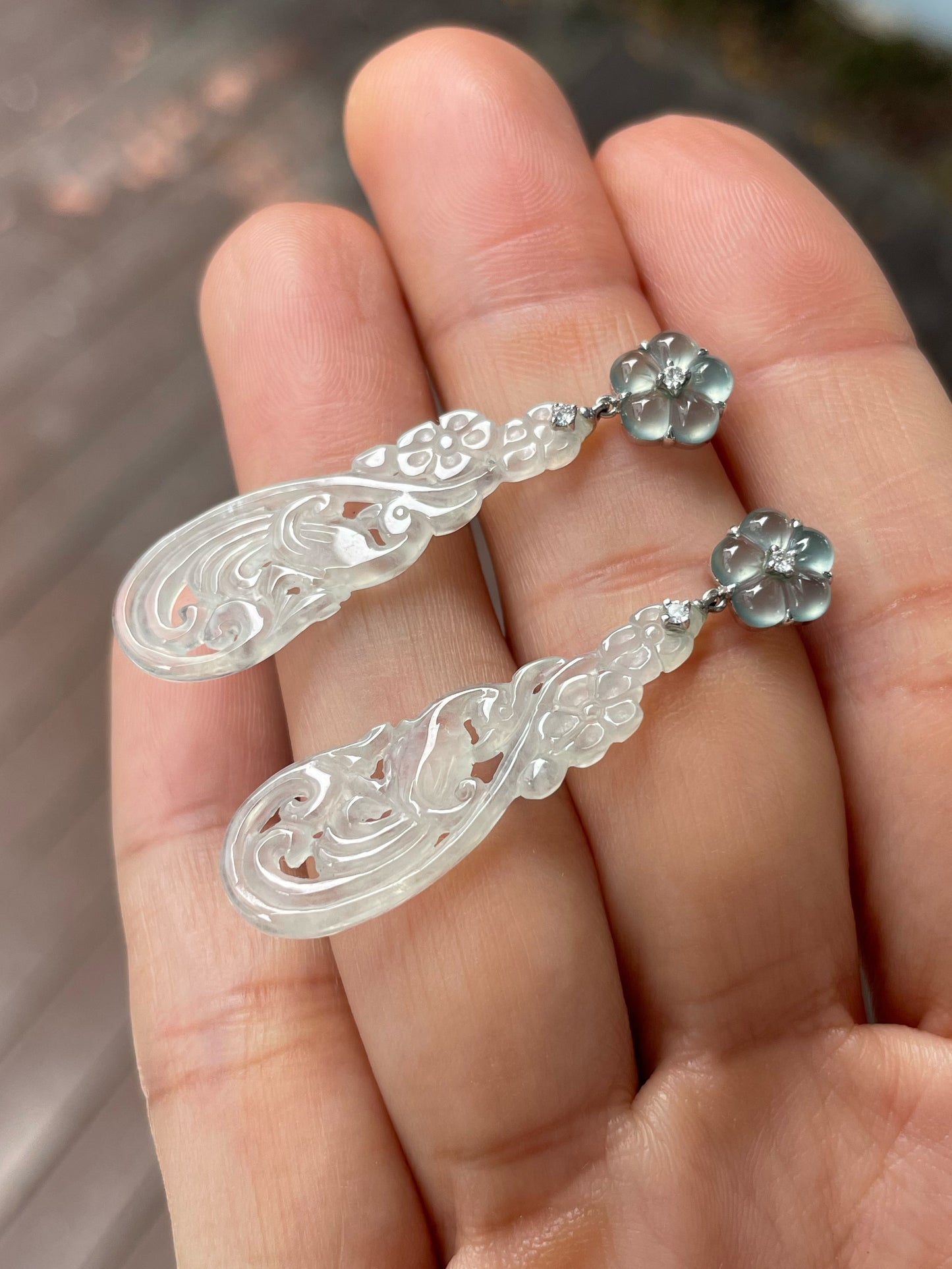 Icy Jadeite Carved Earrings (NJE208)