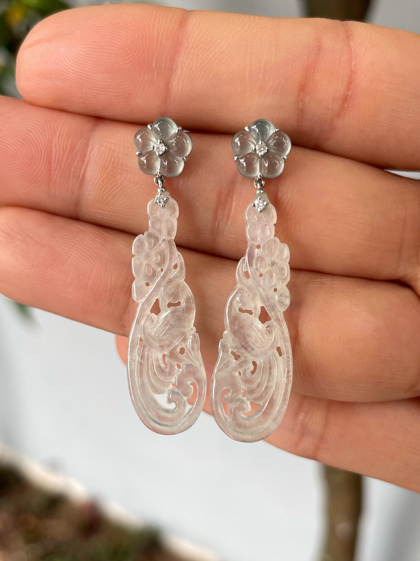 Icy Jadeite Carved Earrings (NJE208)