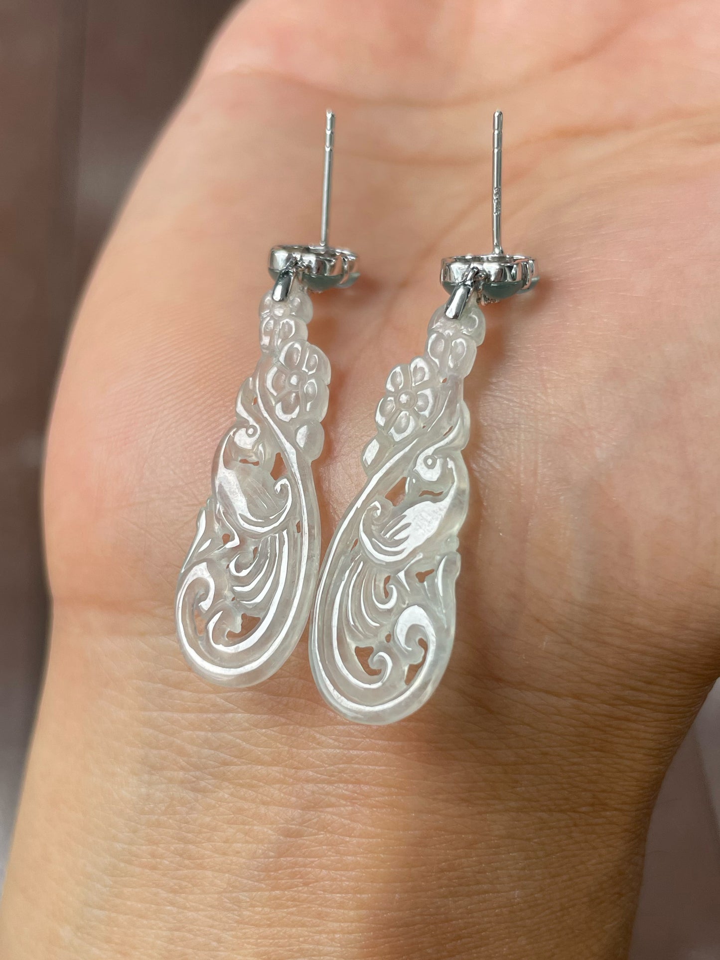 Icy Jadeite Carved Earrings (NJE208)