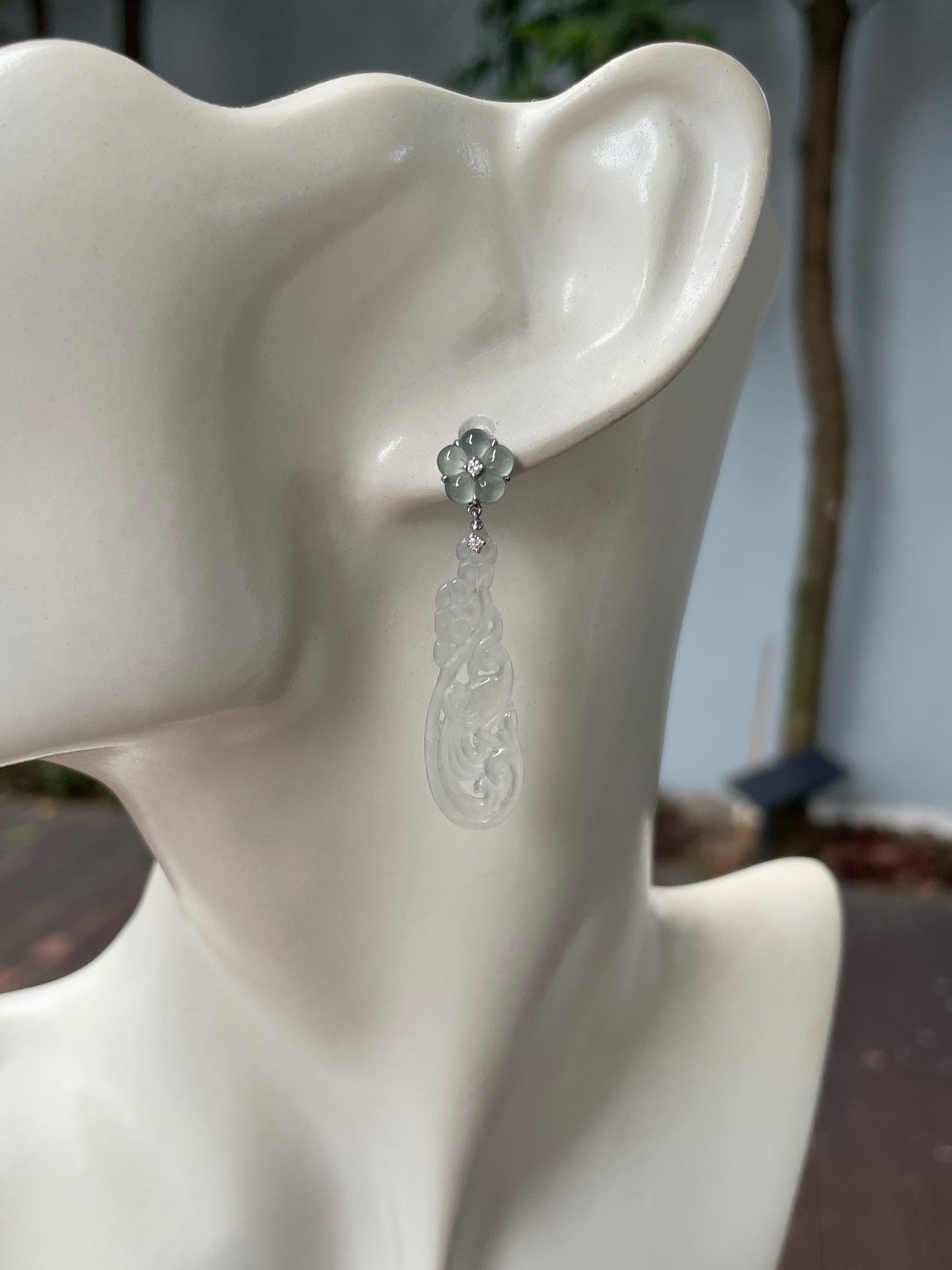 Icy Jadeite Carved Earrings (NJE208)