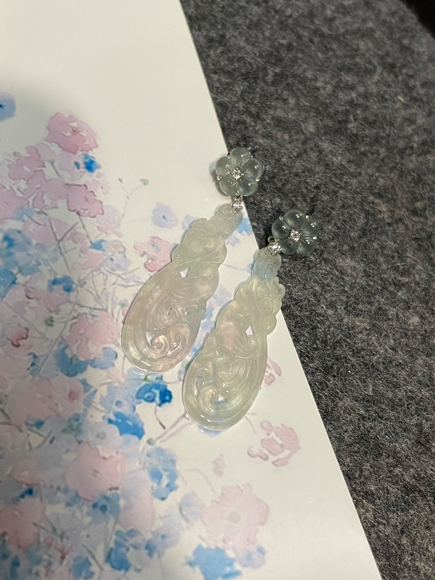 Icy Jadeite Carved Earrings (NJE208)