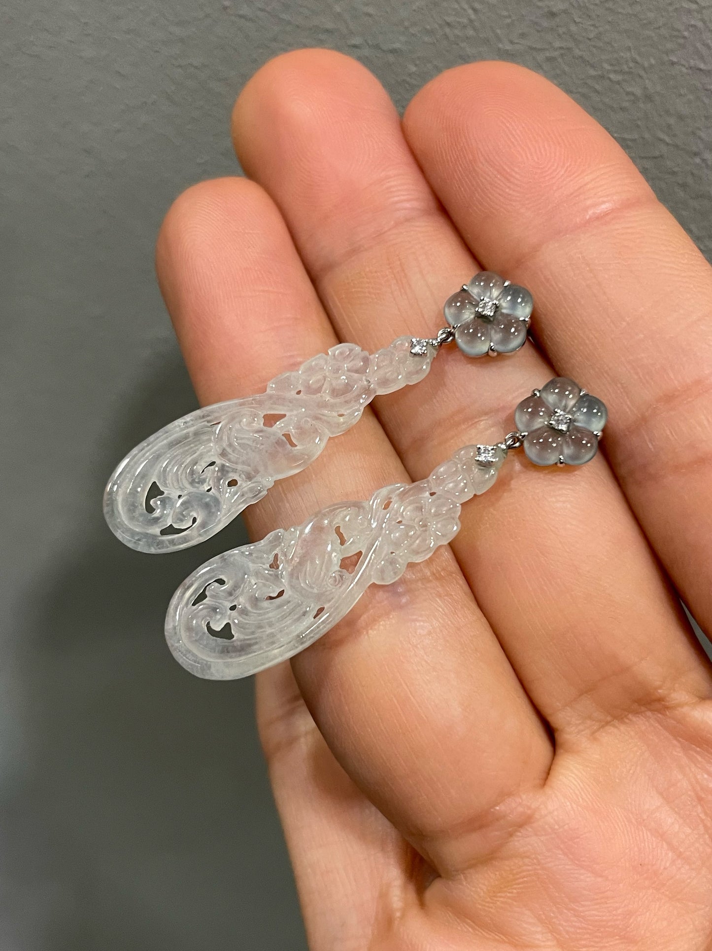 Icy Jadeite Carved Earrings (NJE208)