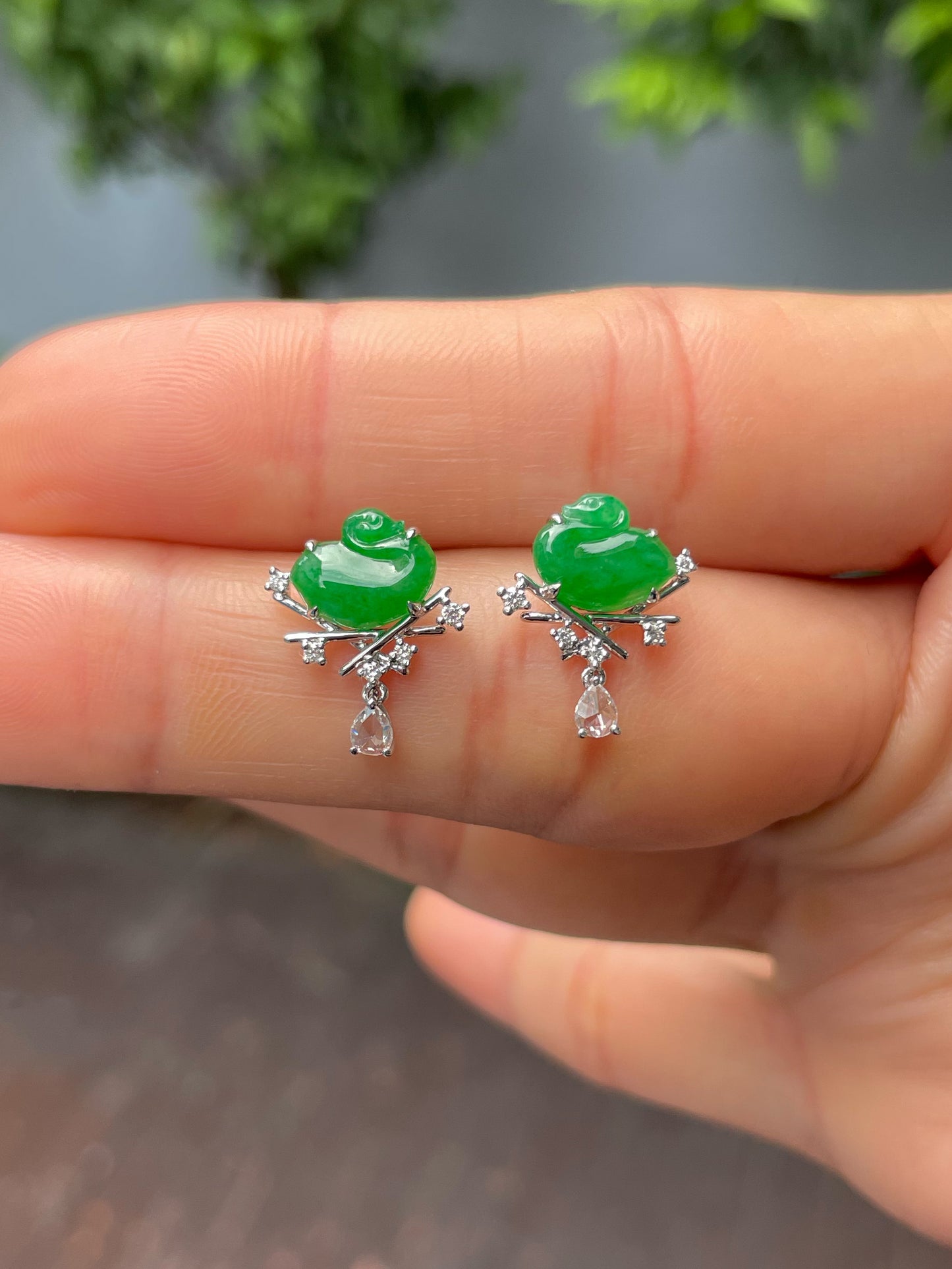 Green Jade Earrings - Swans (NJE211)