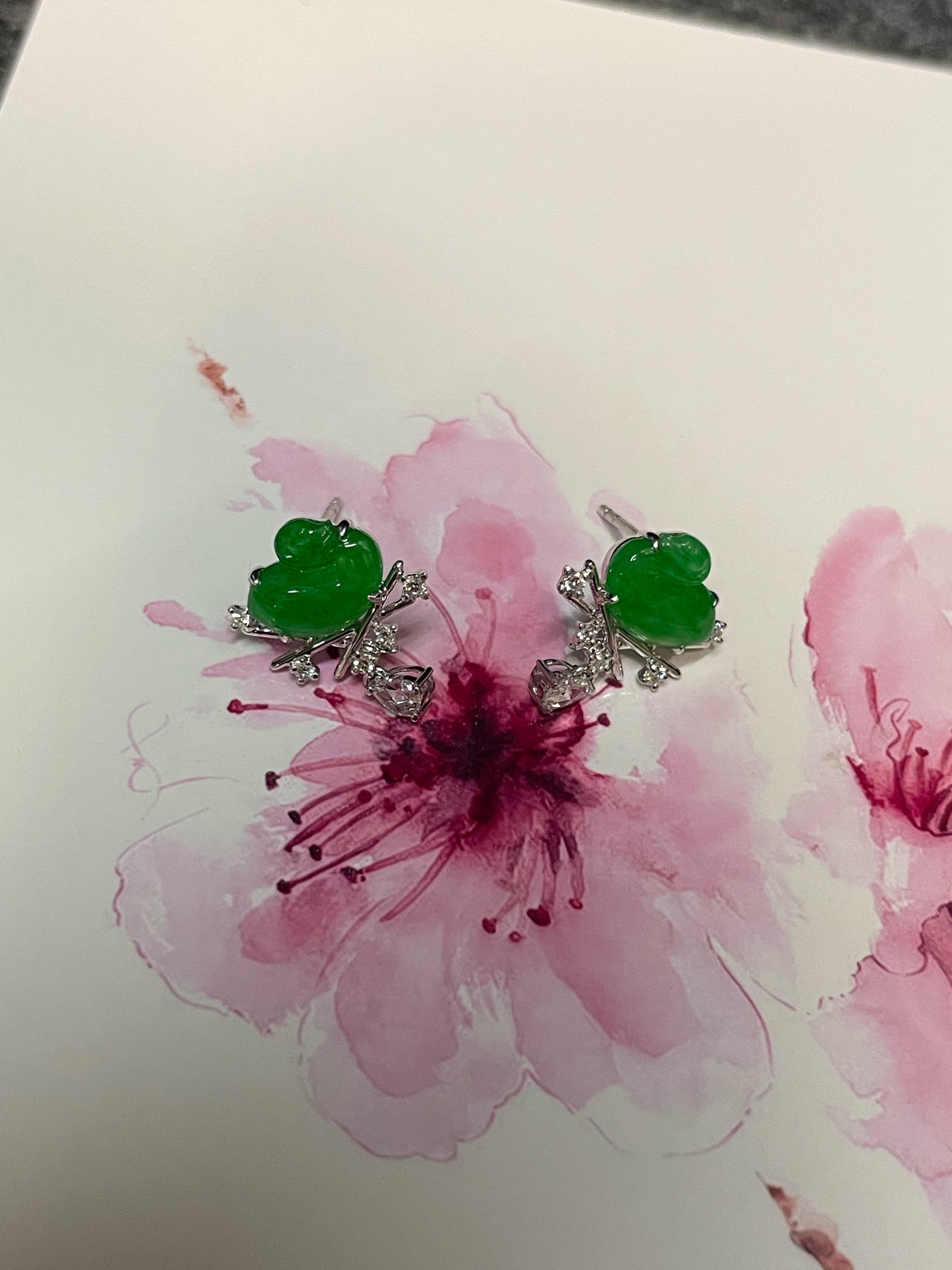 Green Jade Earrings - Swans (NJE211)