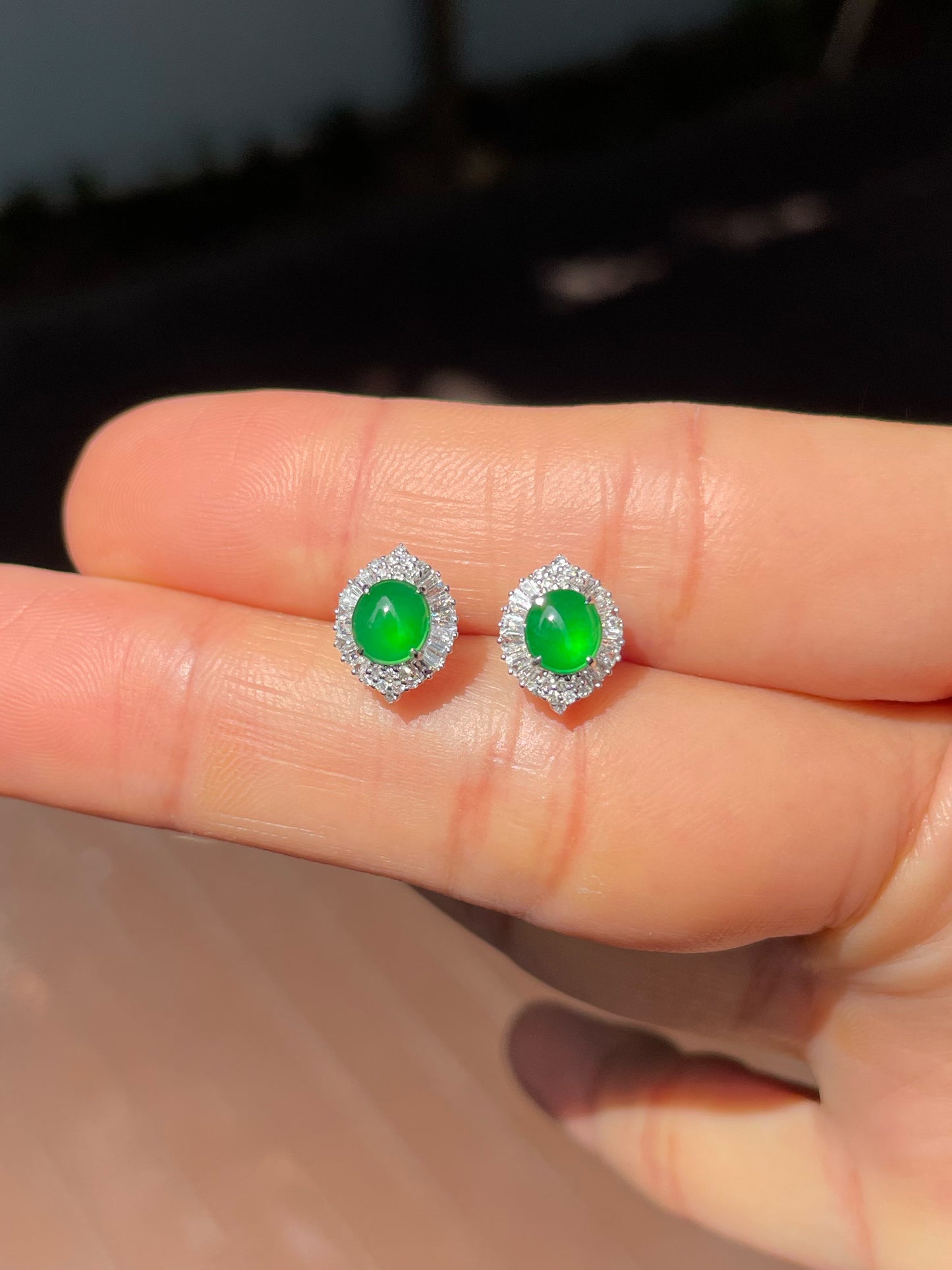 Green Jade Earrings - Cabochons (NJE213)