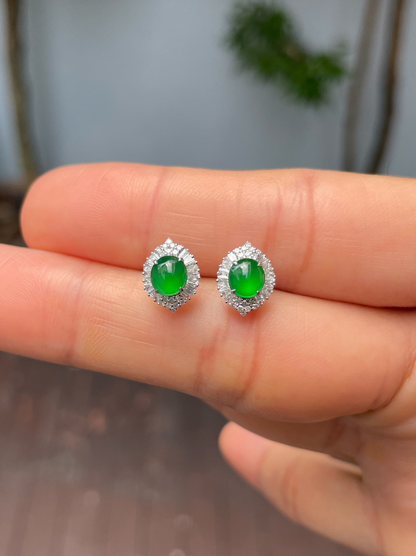 Green Jade Earrings - Cabochons (NJE213)