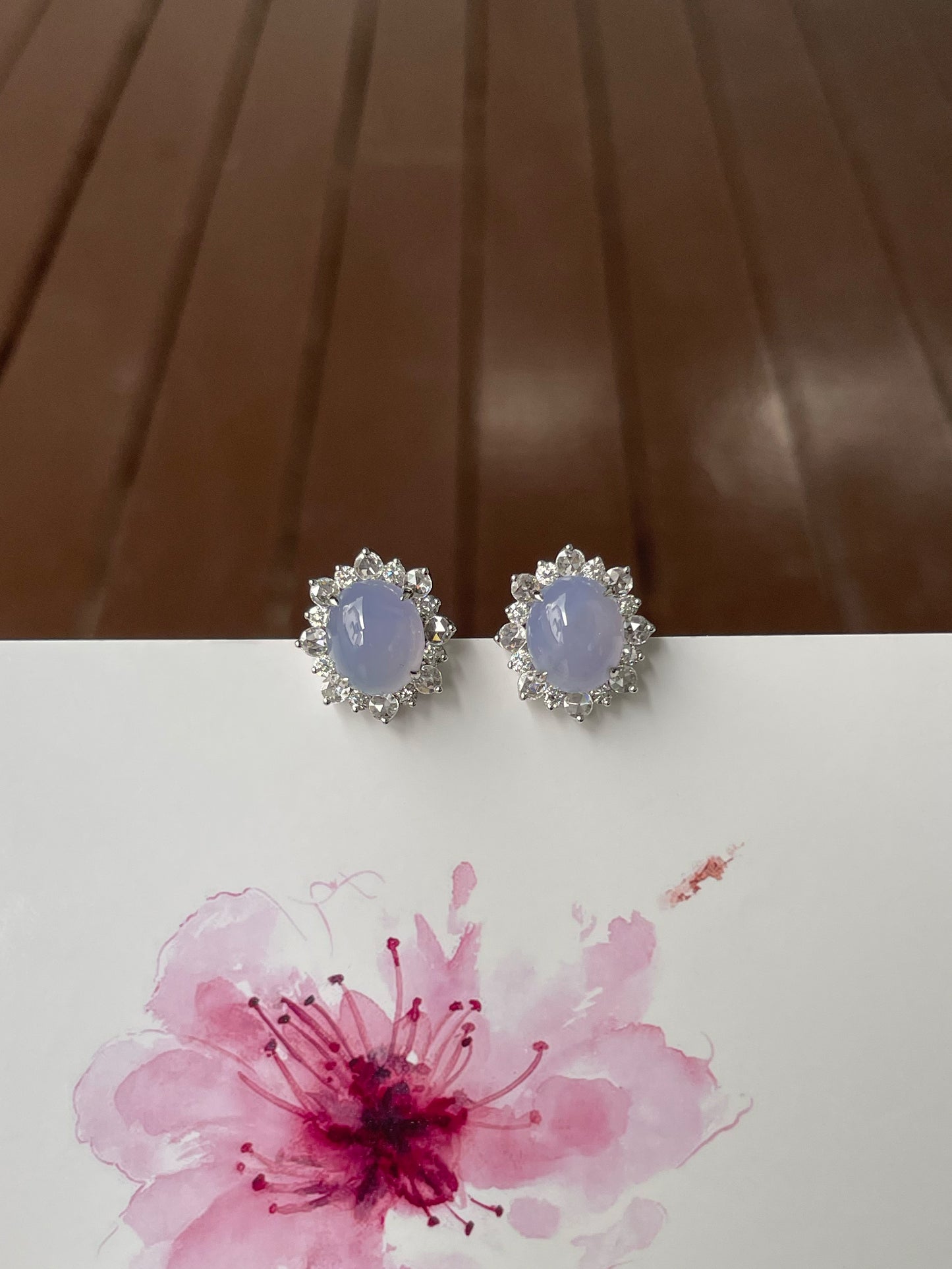 Icy Lavender Jade Cabochon Earrings (NJE218)