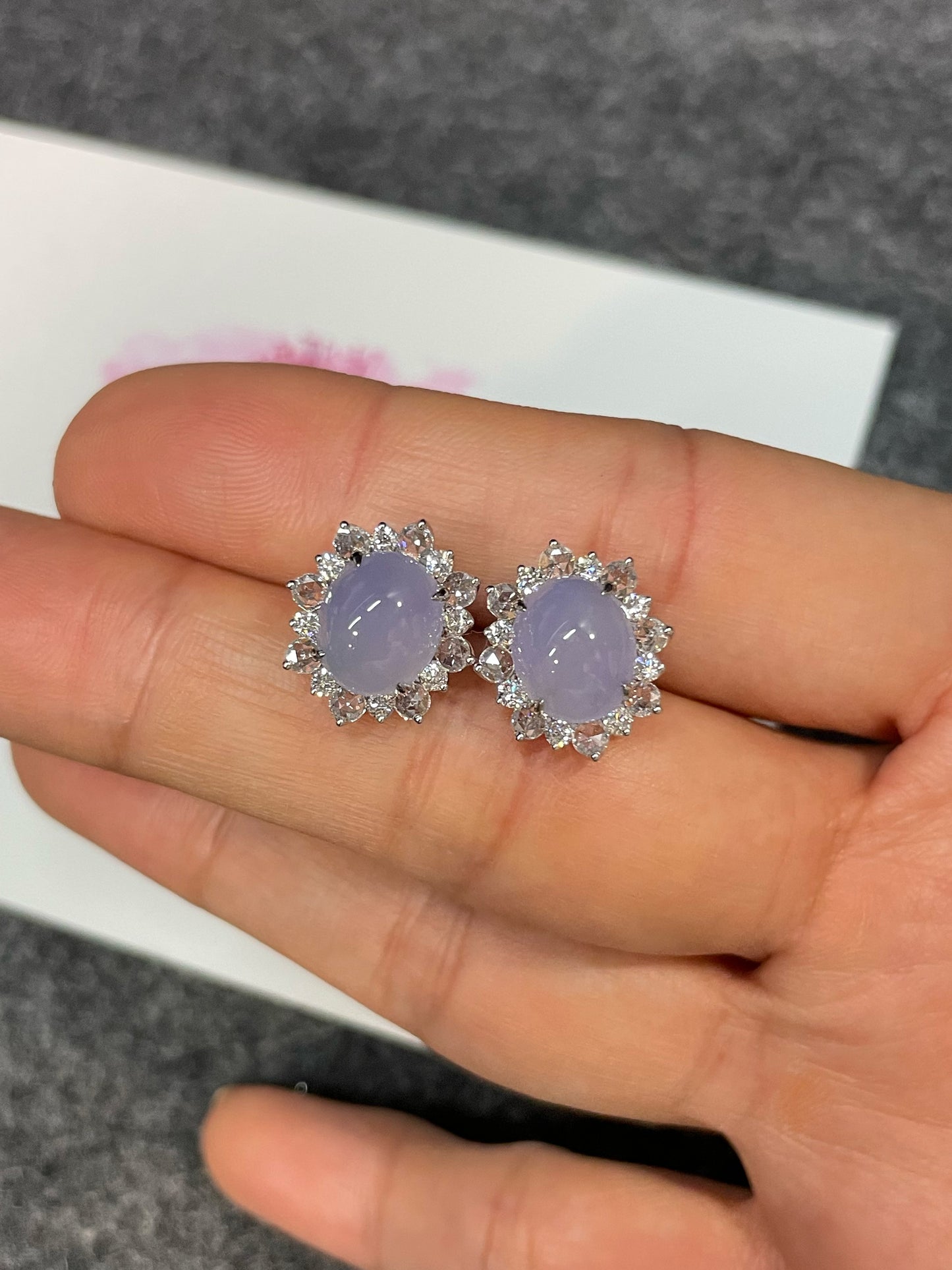 Icy Lavender Jade Cabochon Earrings (NJE218)