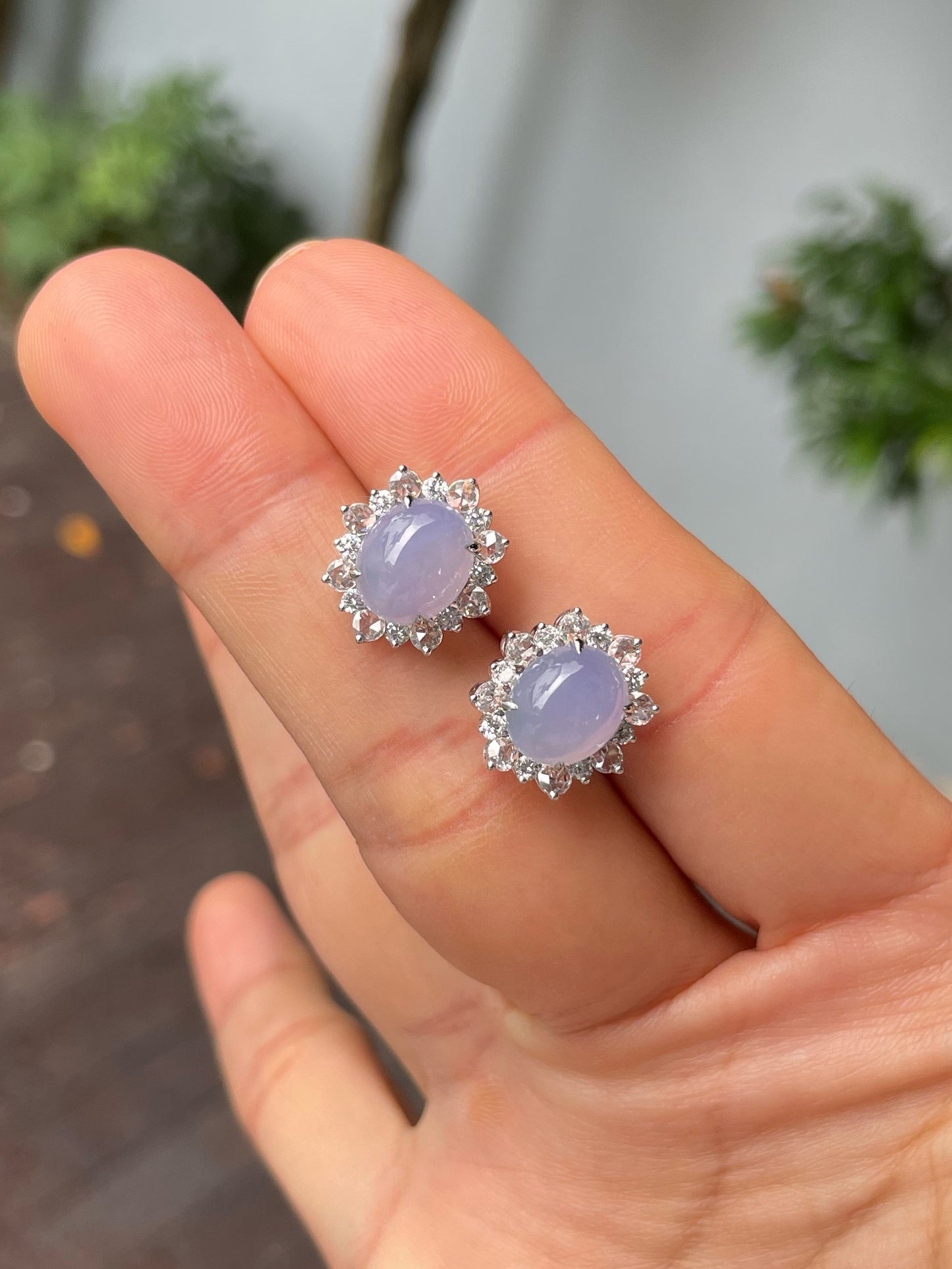 Icy Lavender Jade Cabochon Earrings (NJE218)