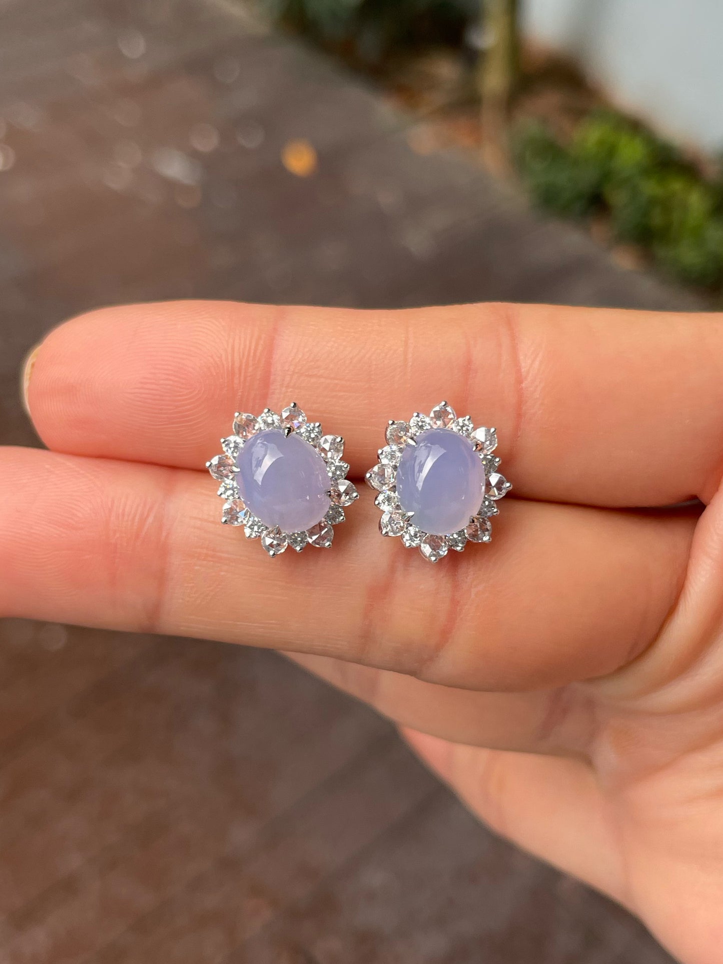 Icy Lavender Jade Cabochon Earrings (NJE218)