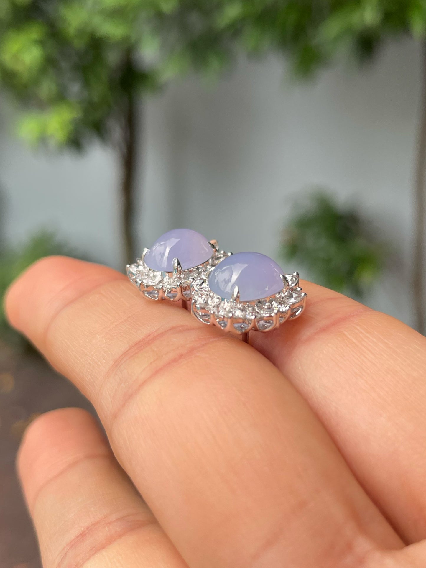 Icy Lavender Jade Cabochon Earrings (NJE218)