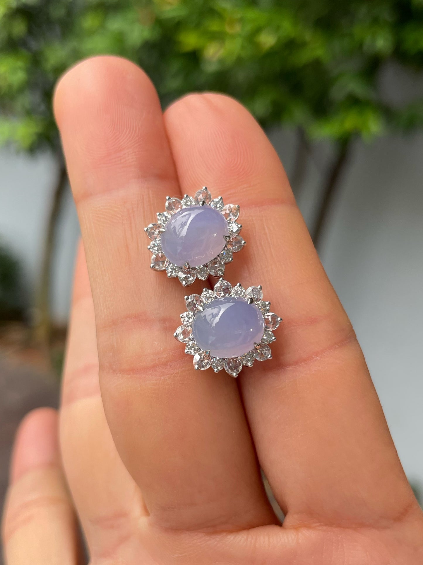 Icy Lavender Jade Cabochon Earrings (NJE218)