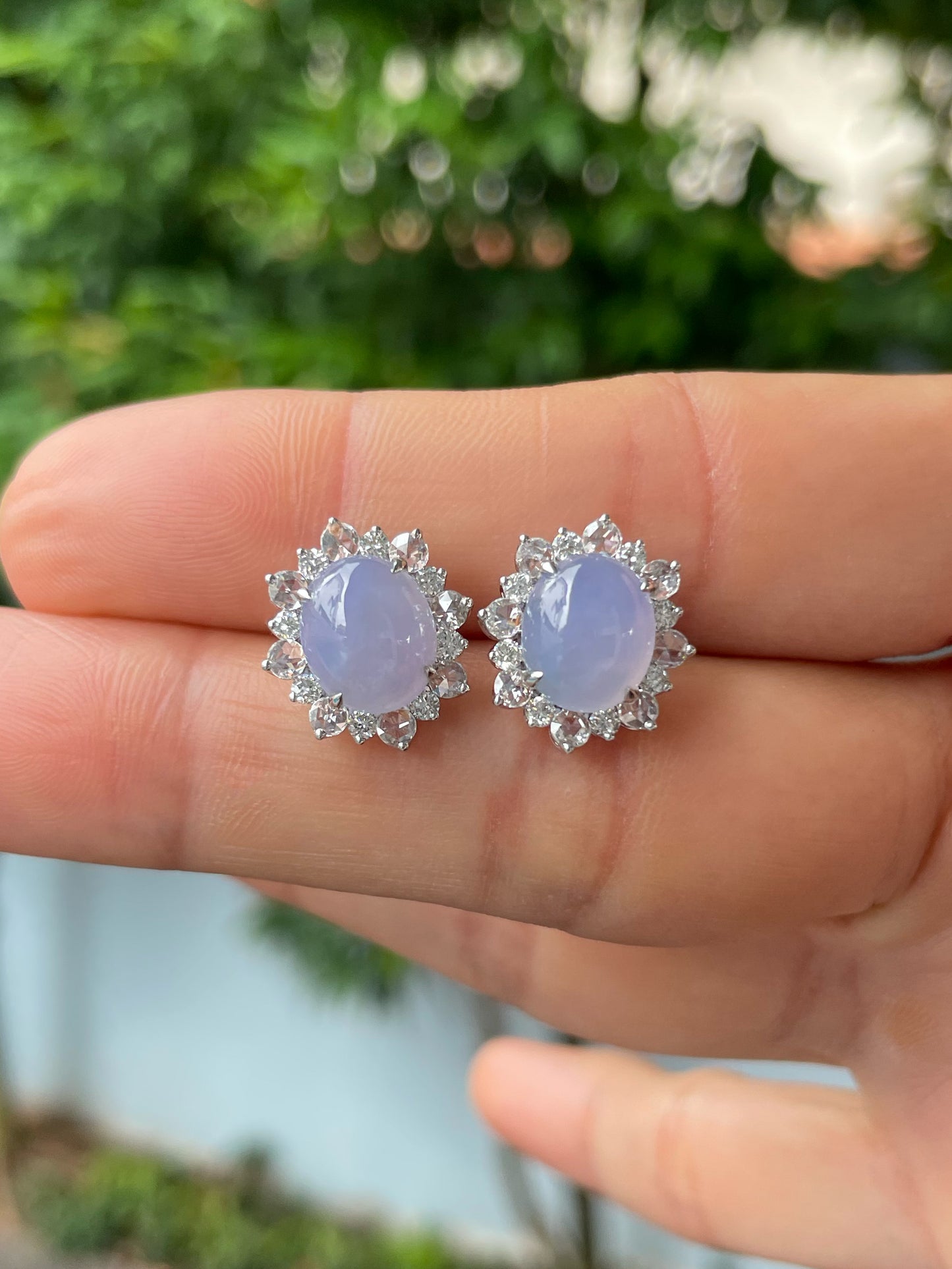 Icy Lavender Jade Cabochon Earrings (NJE218)
