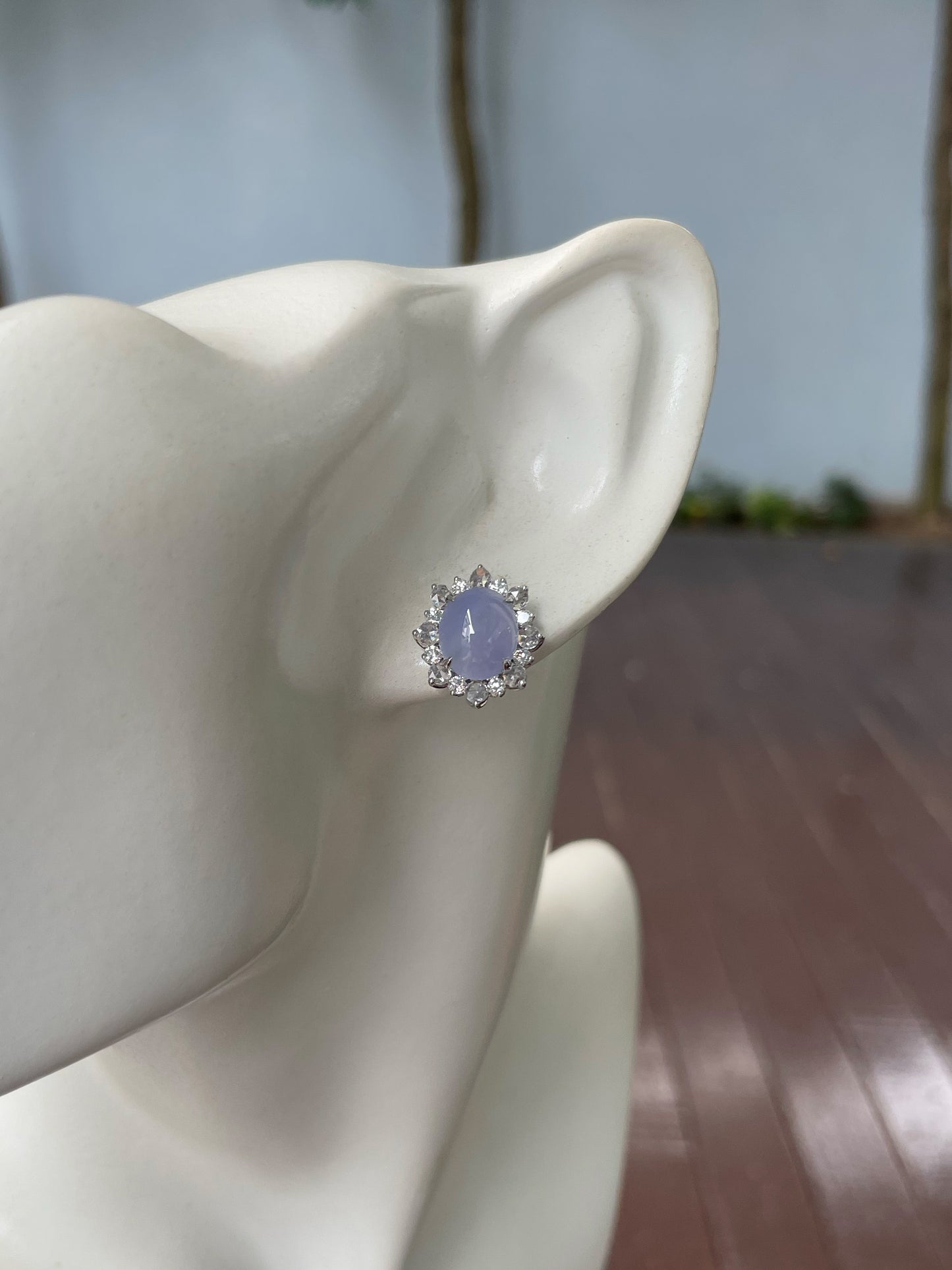 Icy Lavender Jade Cabochon Earrings (NJE218)