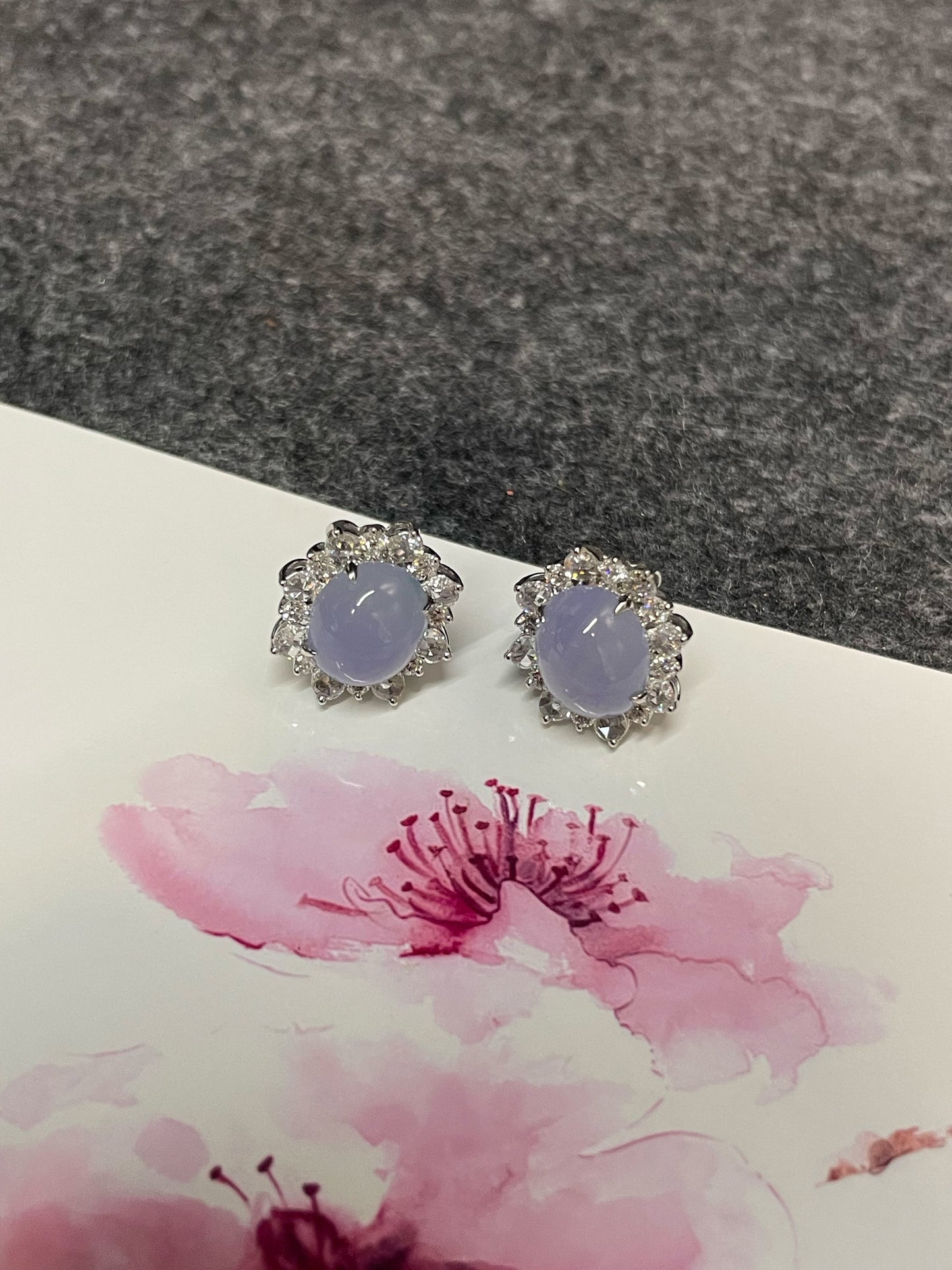 Icy Lavender Jade Cabochon Earrings (NJE218)