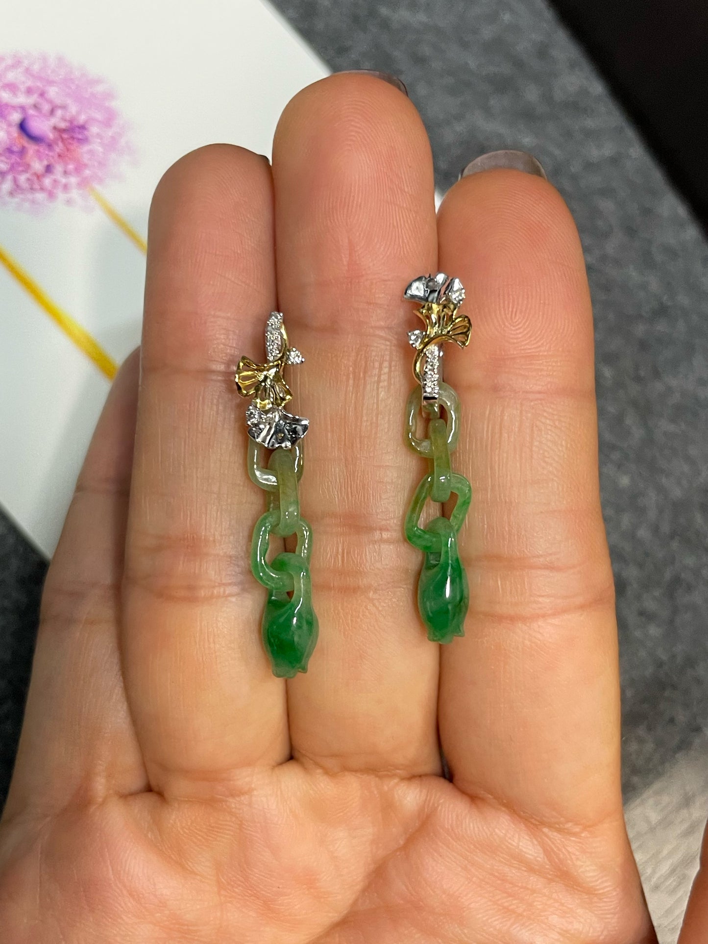 Green Jadeite Earrings - Flower Buds (NJE219)