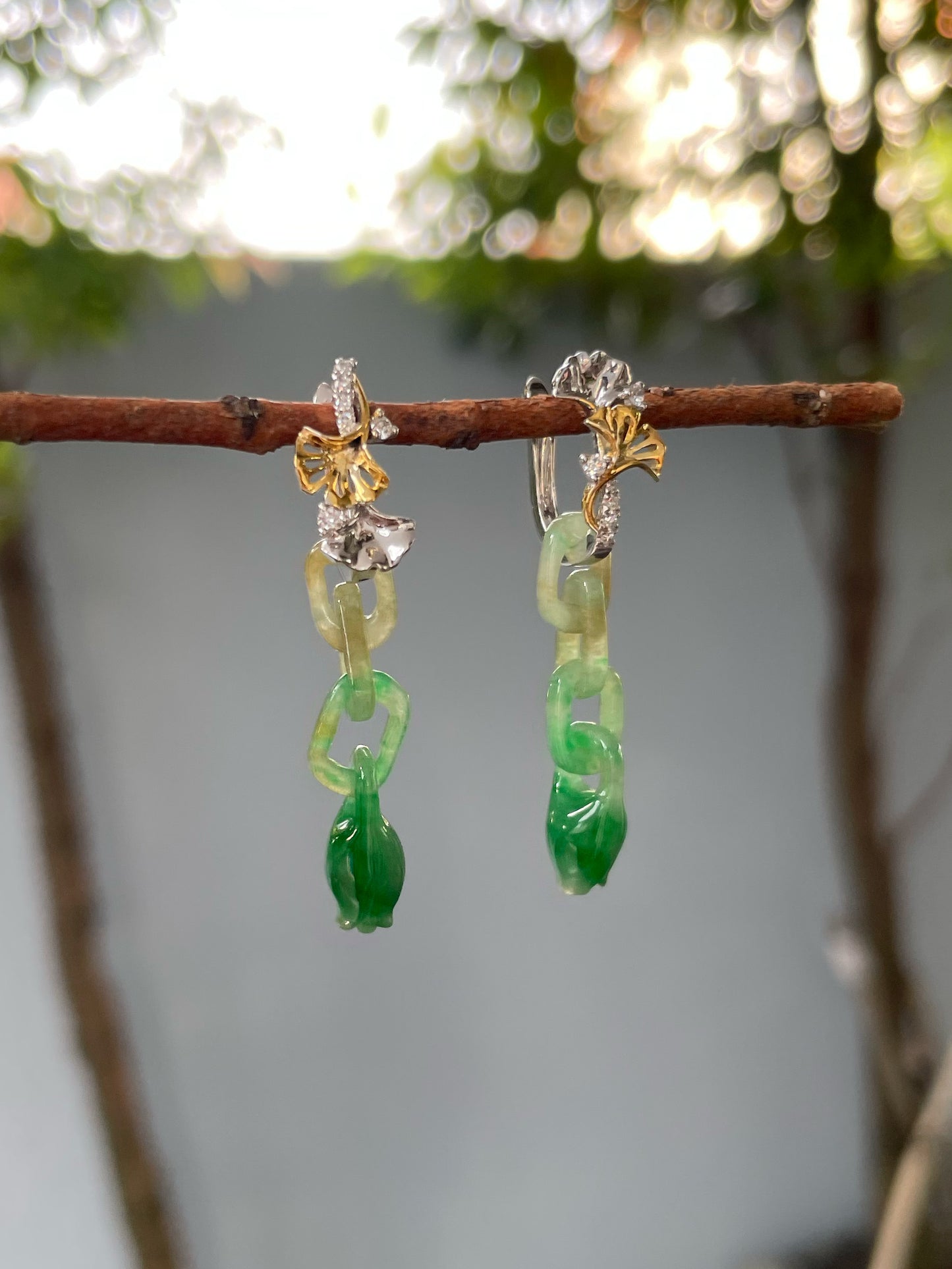 Green Jadeite Earrings - Flower Buds (NJE219)