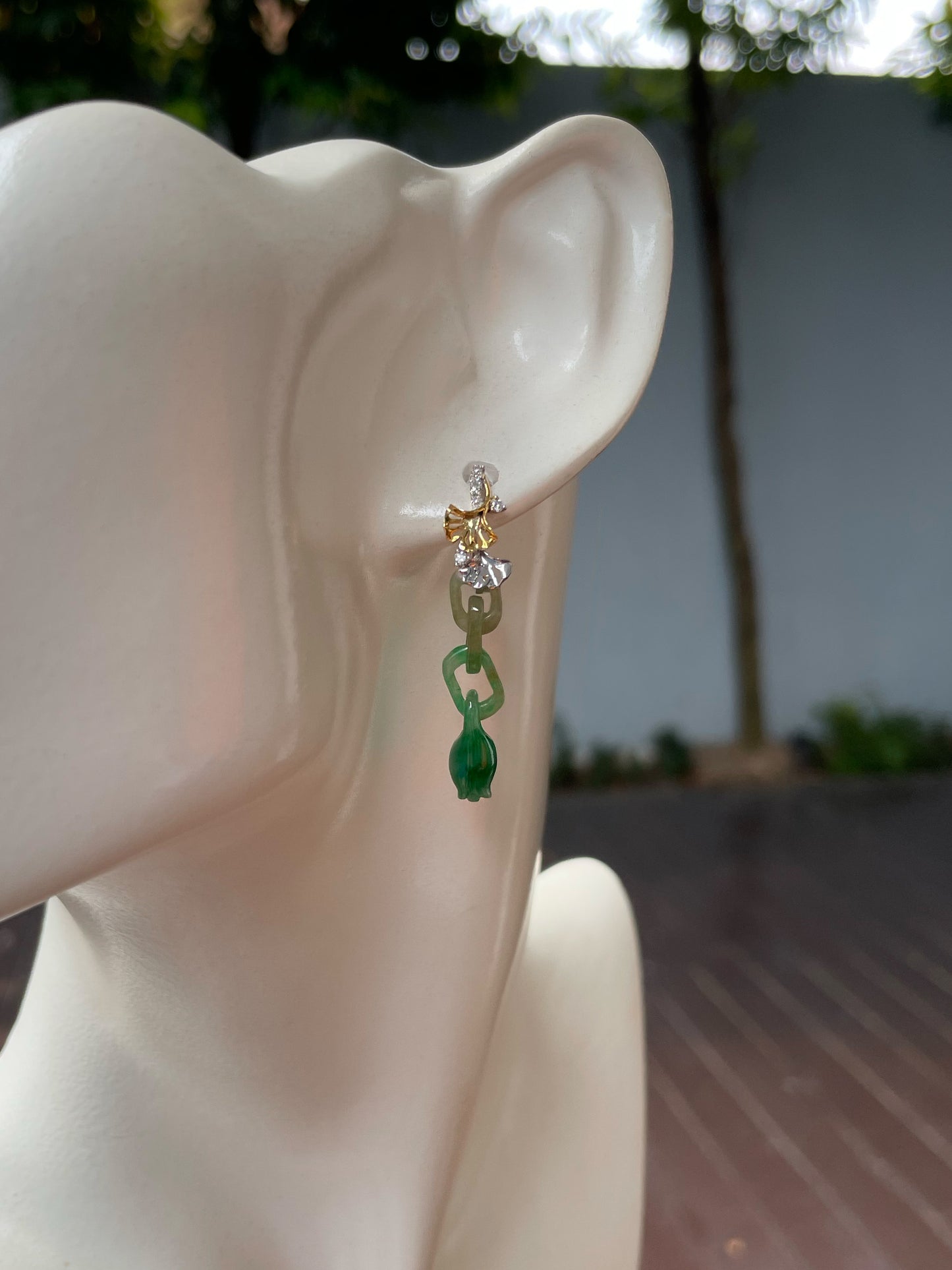 Green Jadeite Earrings - Flower Buds (NJE219)