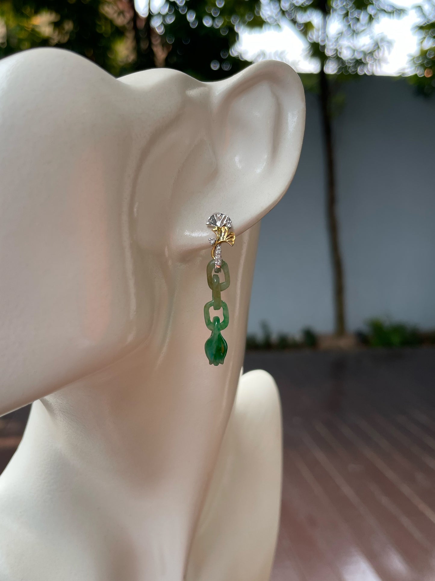 Green Jadeite Earrings - Flower Buds (NJE219)