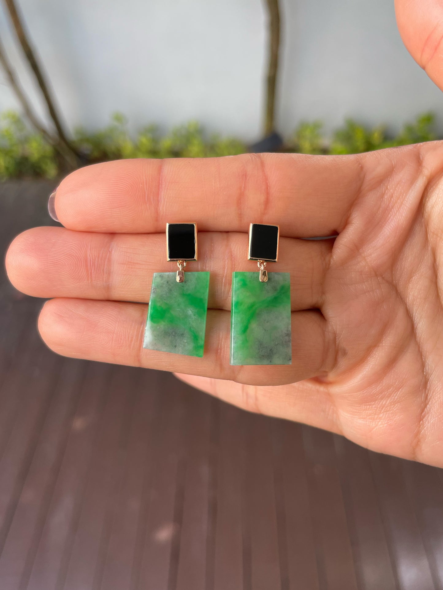 Green With Black Jade Earrings (NJE227)