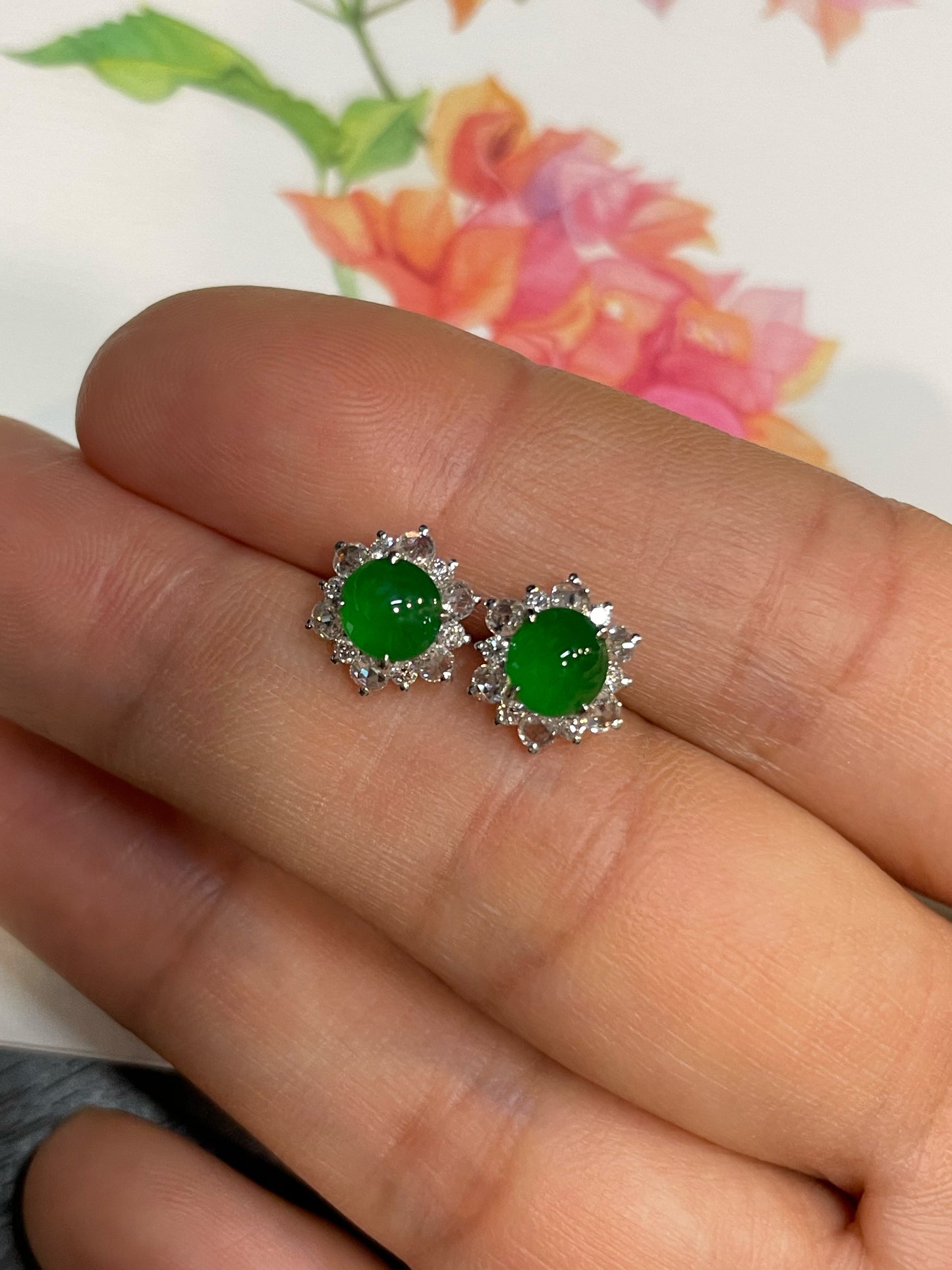Green Jade Earrings - Cabochons (NJE257)