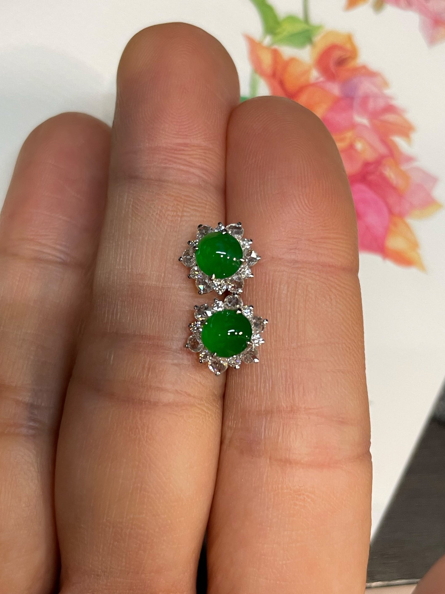 Green Jade Earrings - Cabochons (NJE257)