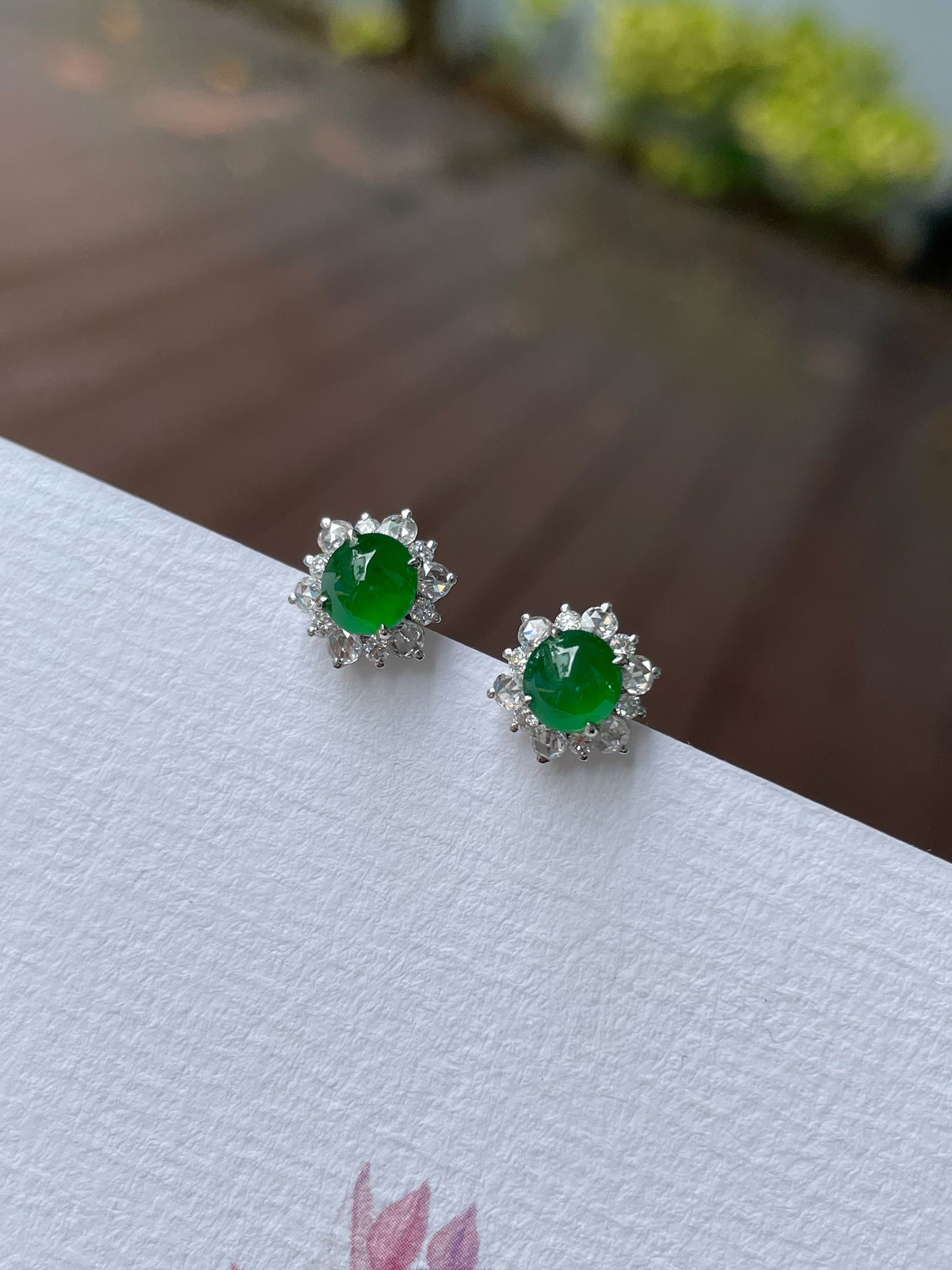 Green Jade Earrings - Cabochons (NJE257)
