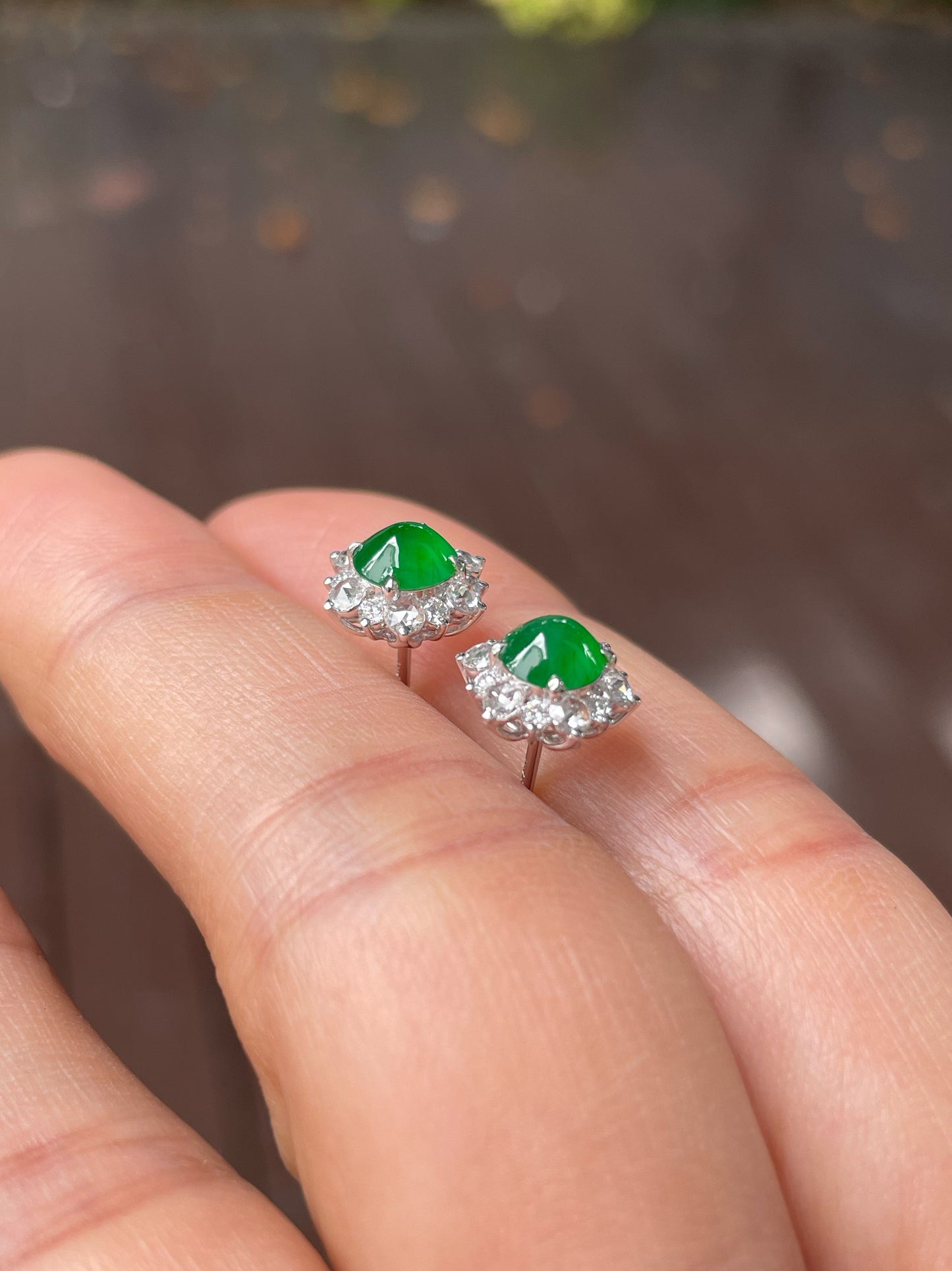 Green Jade Earrings - Cabochons (NJE257)