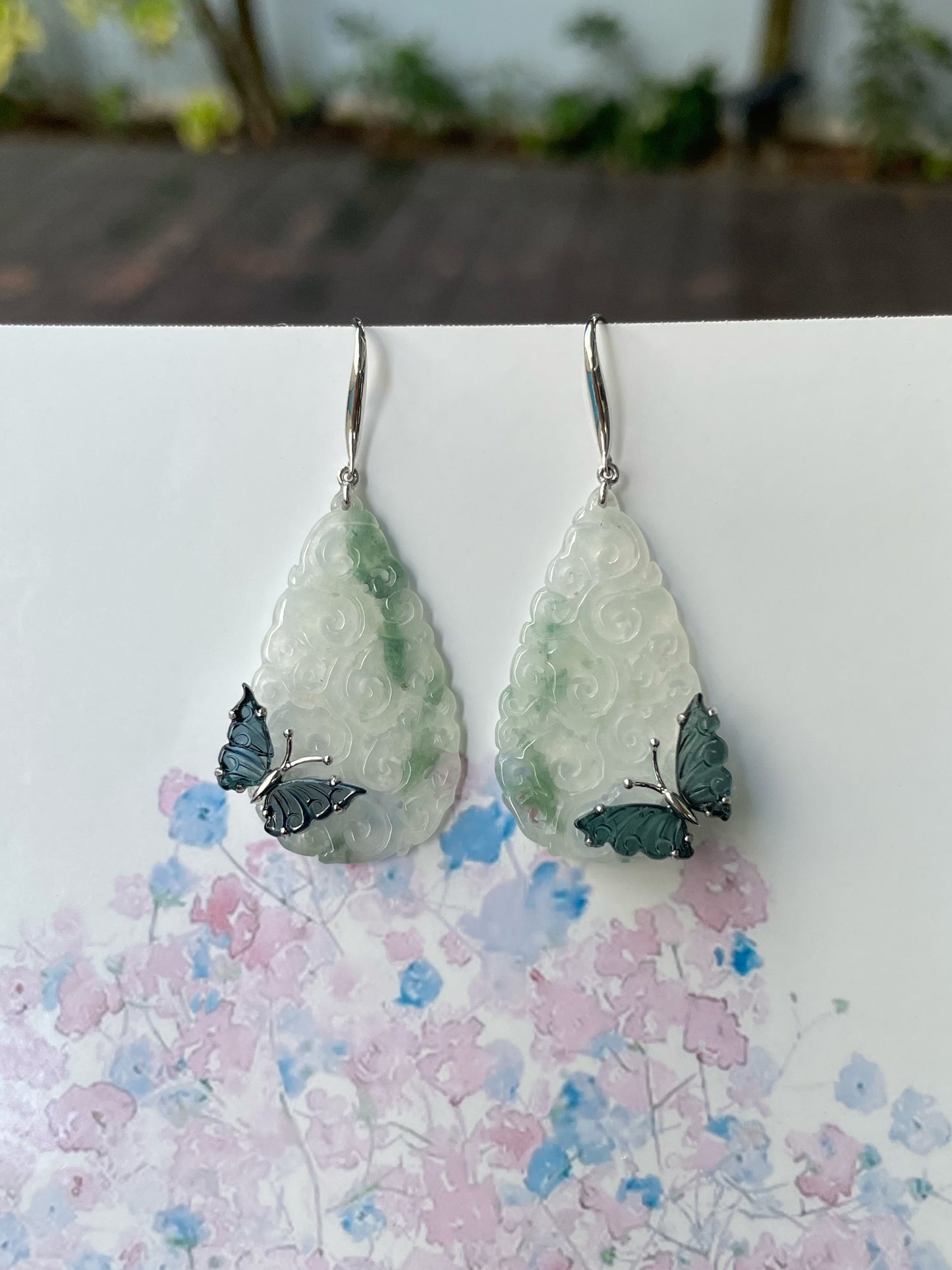 Icy Jadeite Carved Earrings (NJE231)