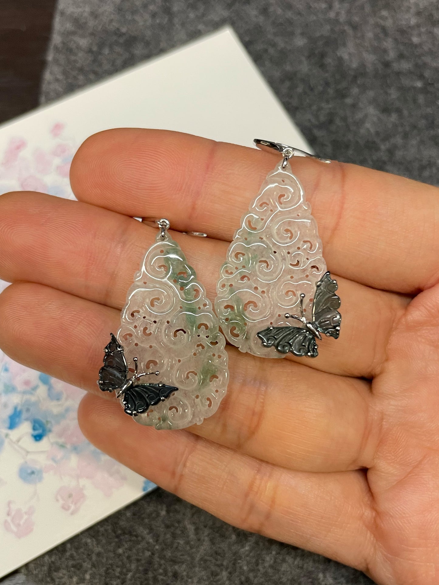 Icy Jadeite Carved Earrings (NJE231)