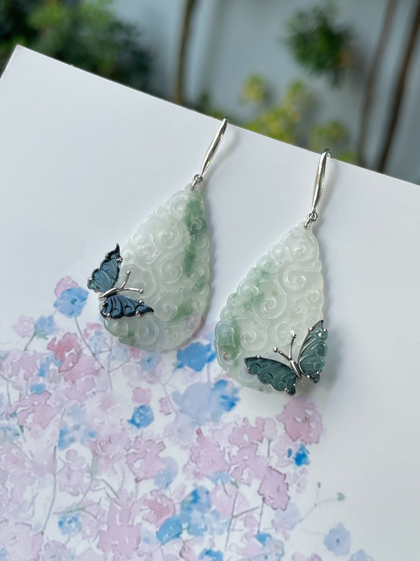 Icy Jadeite Carved Earrings (NJE231)