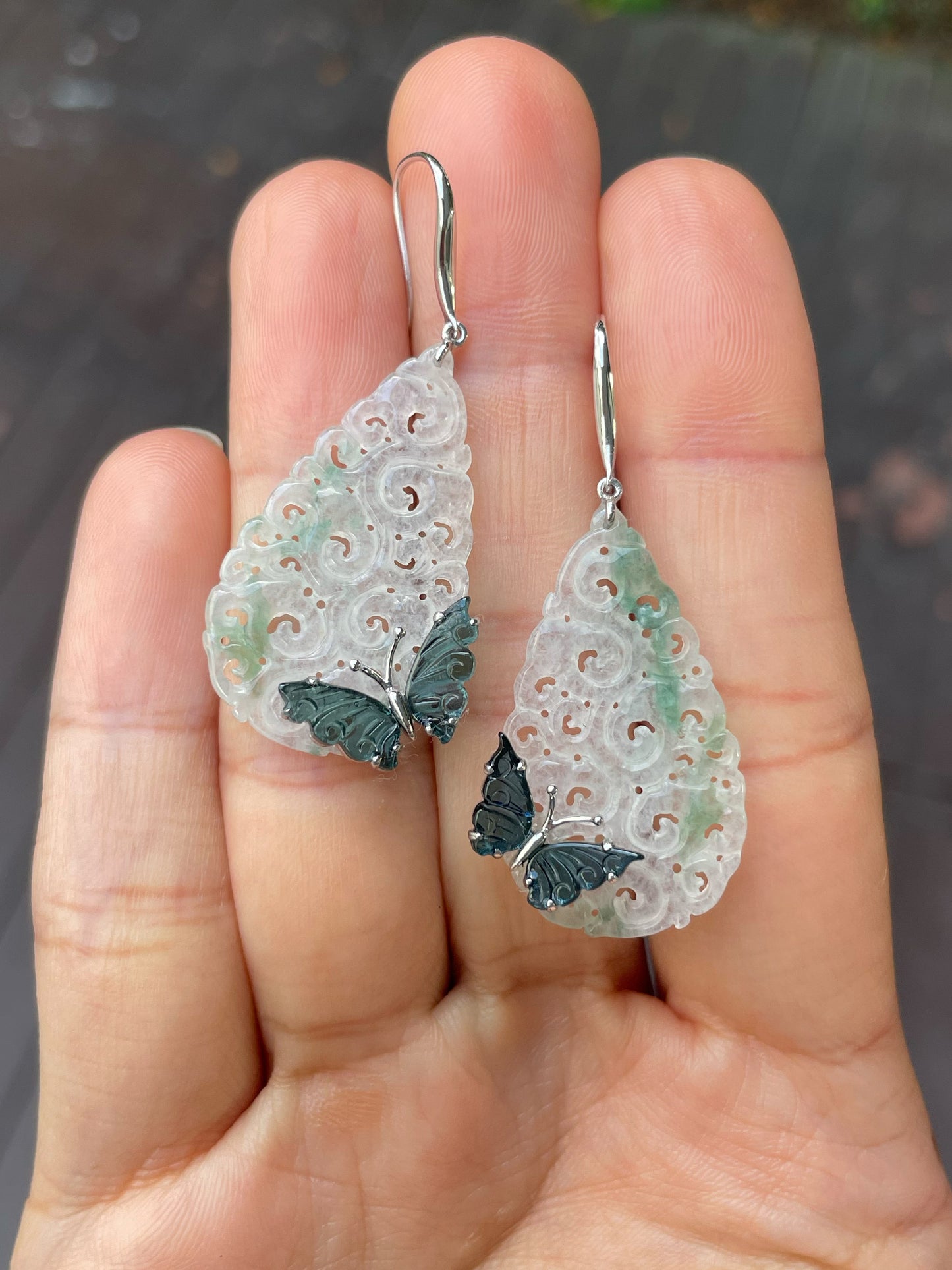 Icy Jadeite Carved Earrings (NJE231)