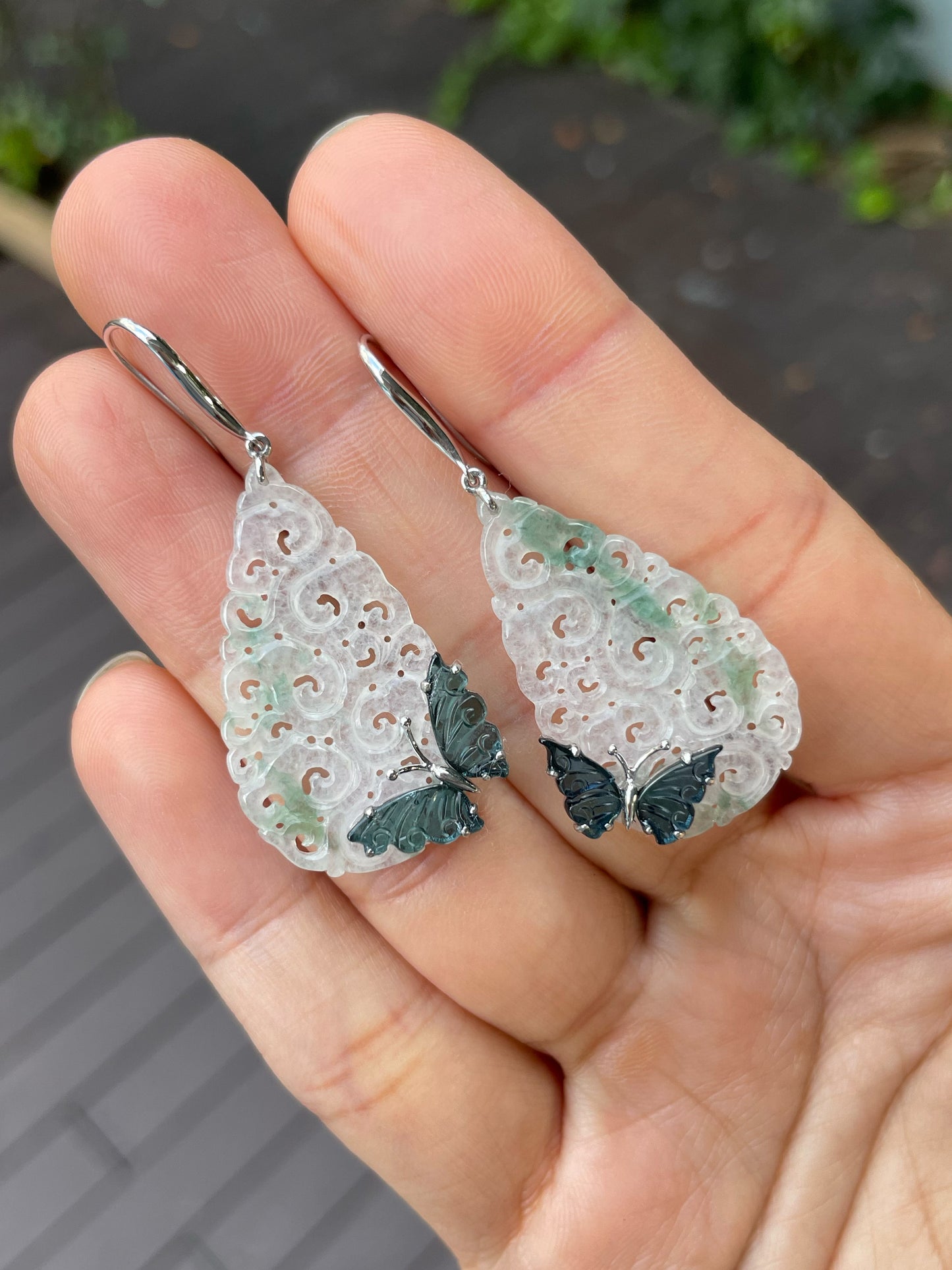 Icy Jadeite Carved Earrings (NJE231)