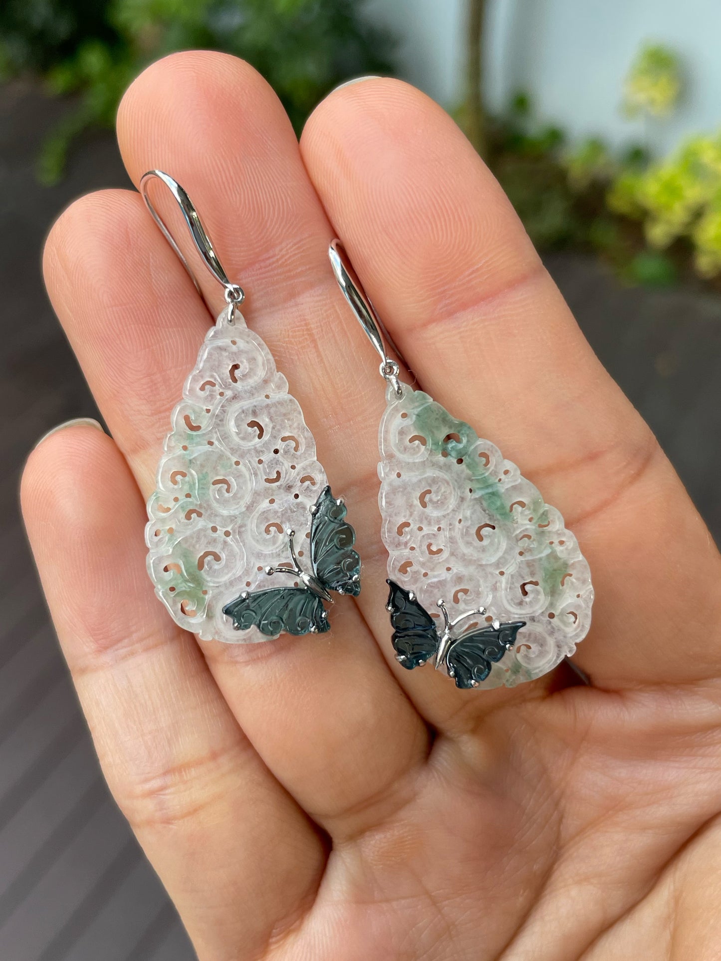 Icy Jadeite Carved Earrings (NJE231)