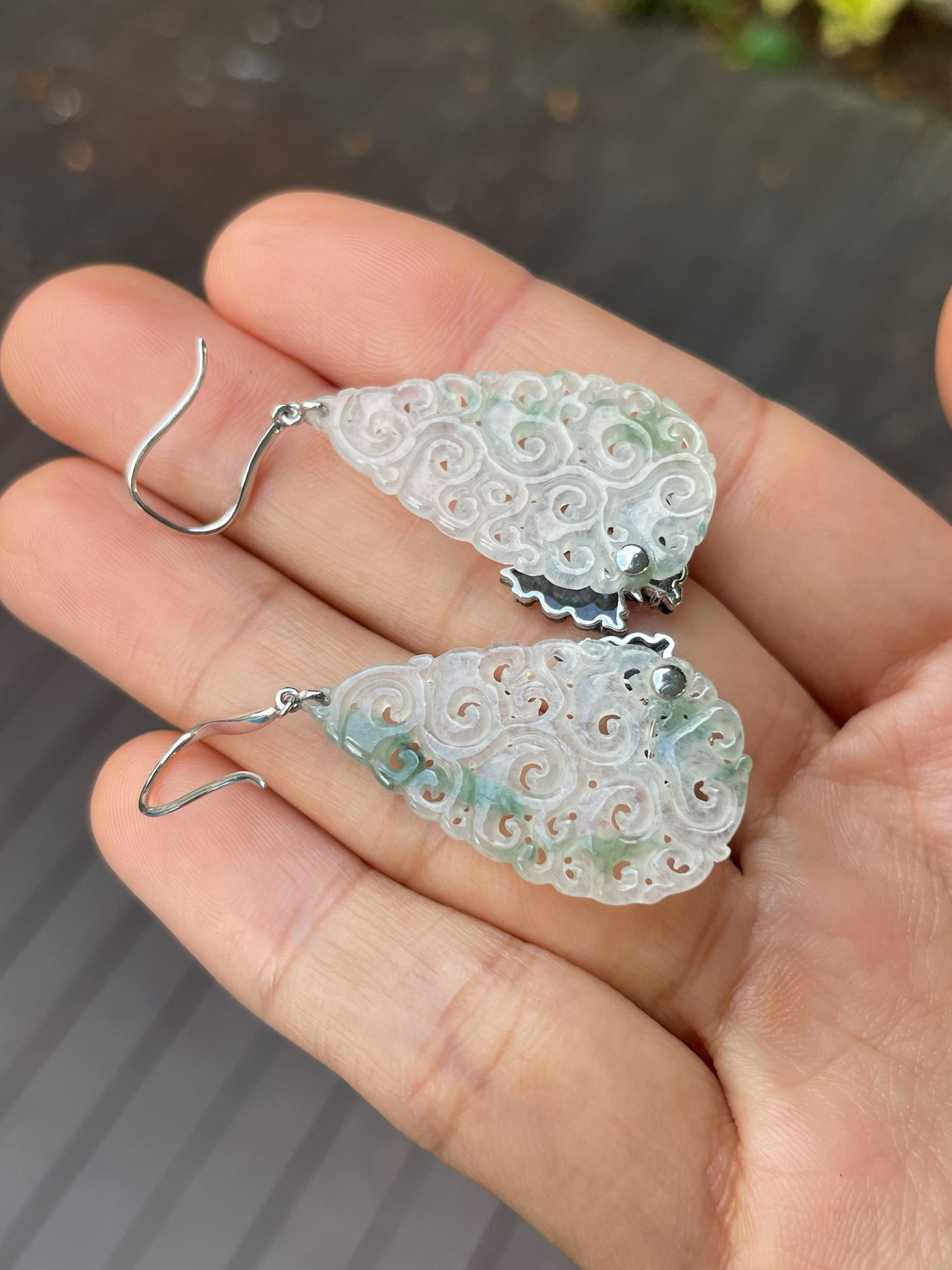 Icy Jadeite Carved Earrings (NJE231)