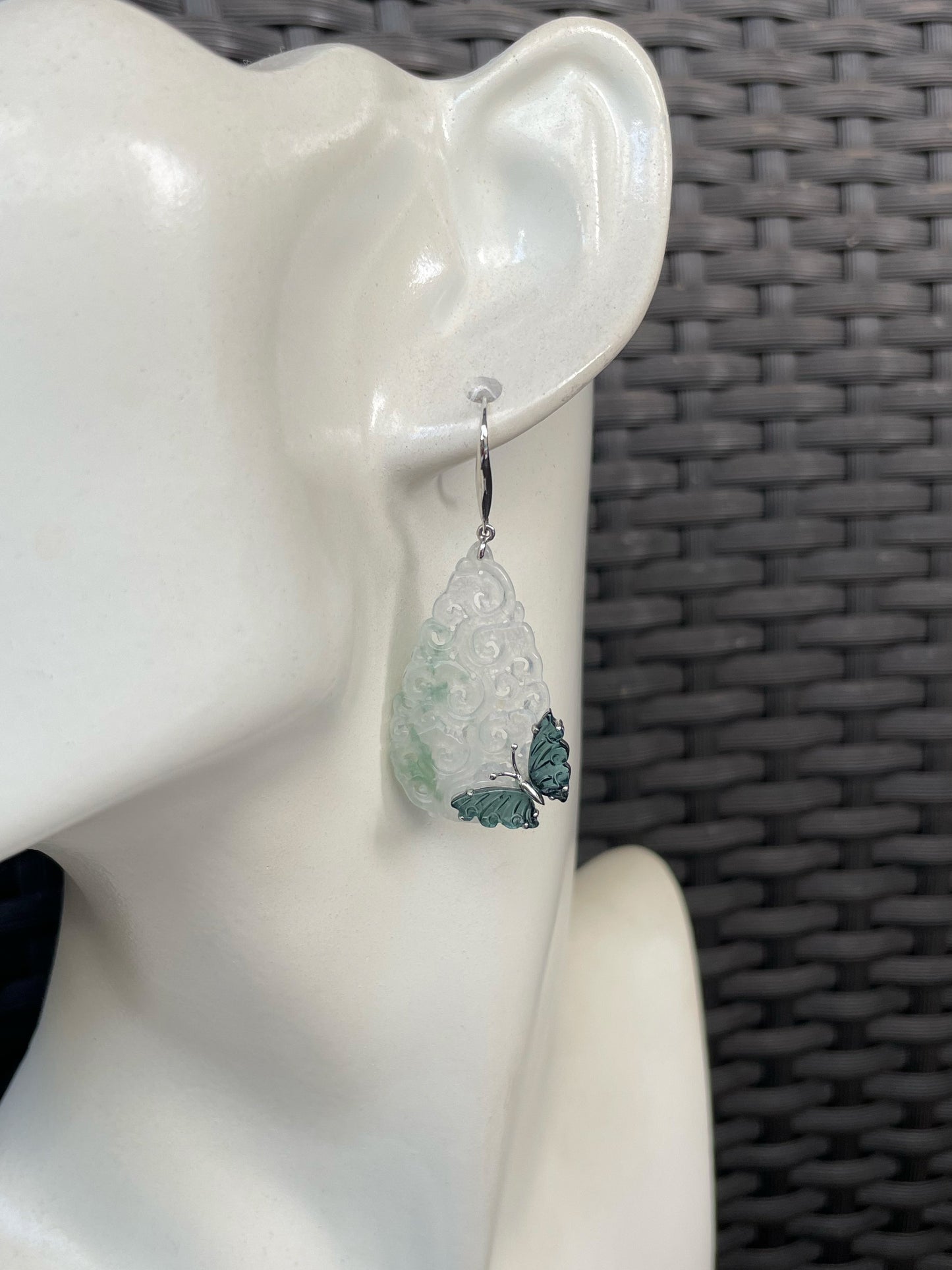 Icy Jadeite Carved Earrings (NJE231)