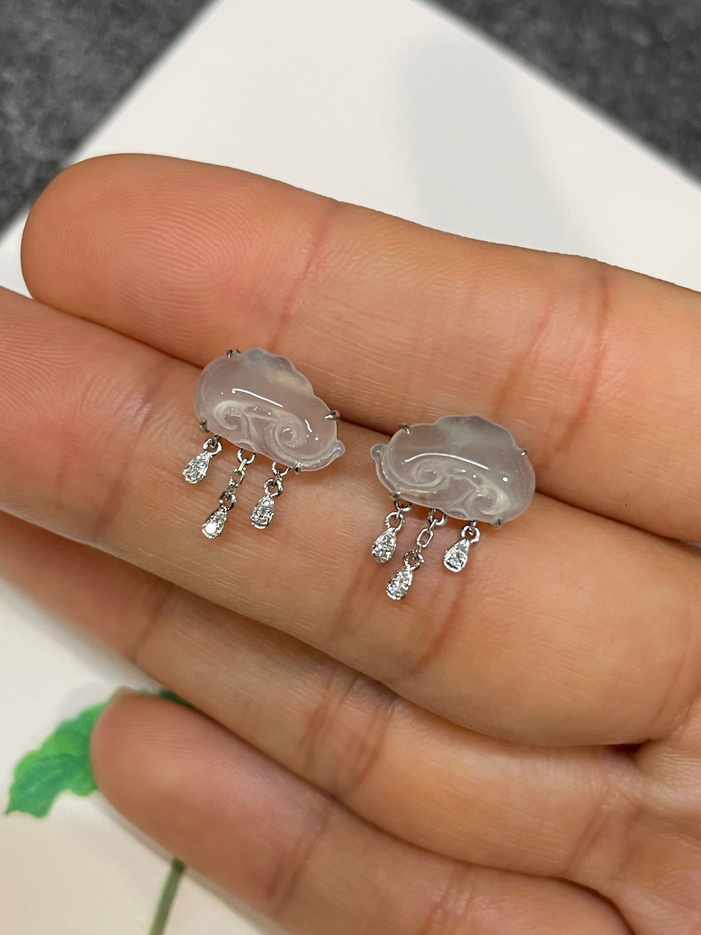 Icy White Jadeite Earrings - Ruyi (NJE232)