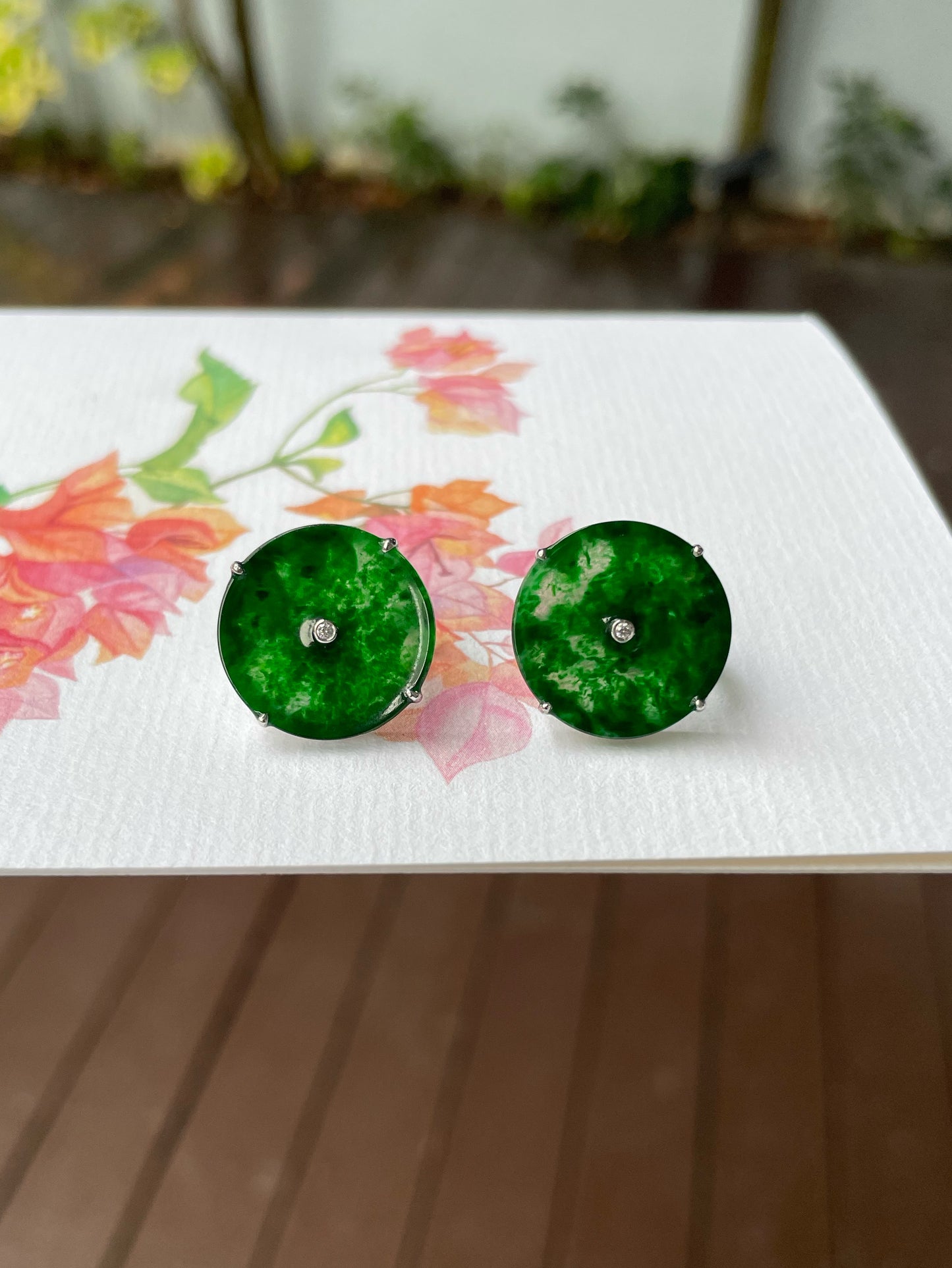 Green Jadeite Safety Coin Earrings - 平安扣 (NJE235)