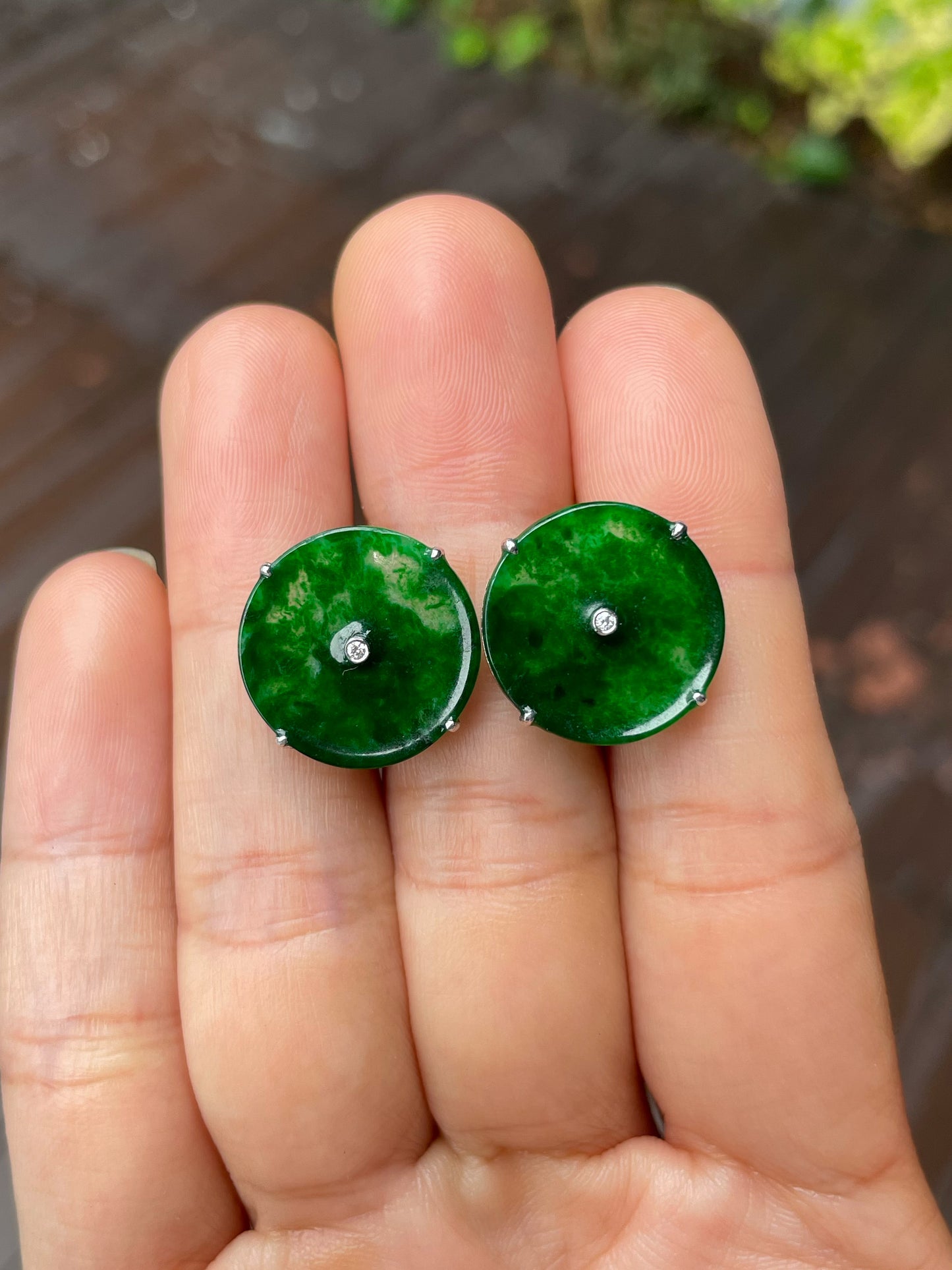 Green Jadeite Safety Coin Earrings - 平安扣 (NJE235)